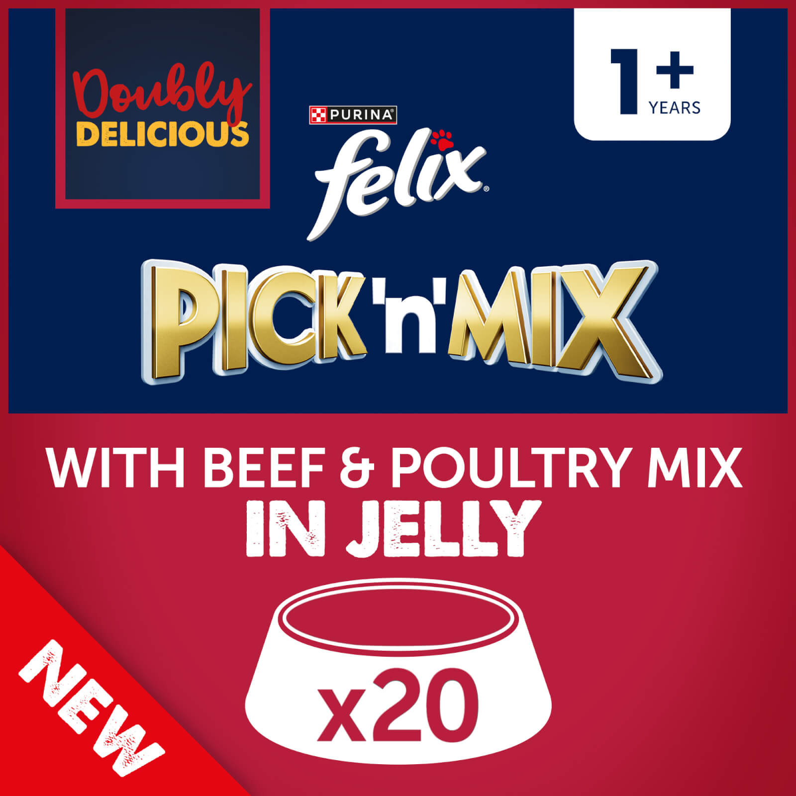 Image of Felix Doubly Delicious Adult Wet Cat Food with Beef & Poultry Mix in Jelly 20x100g