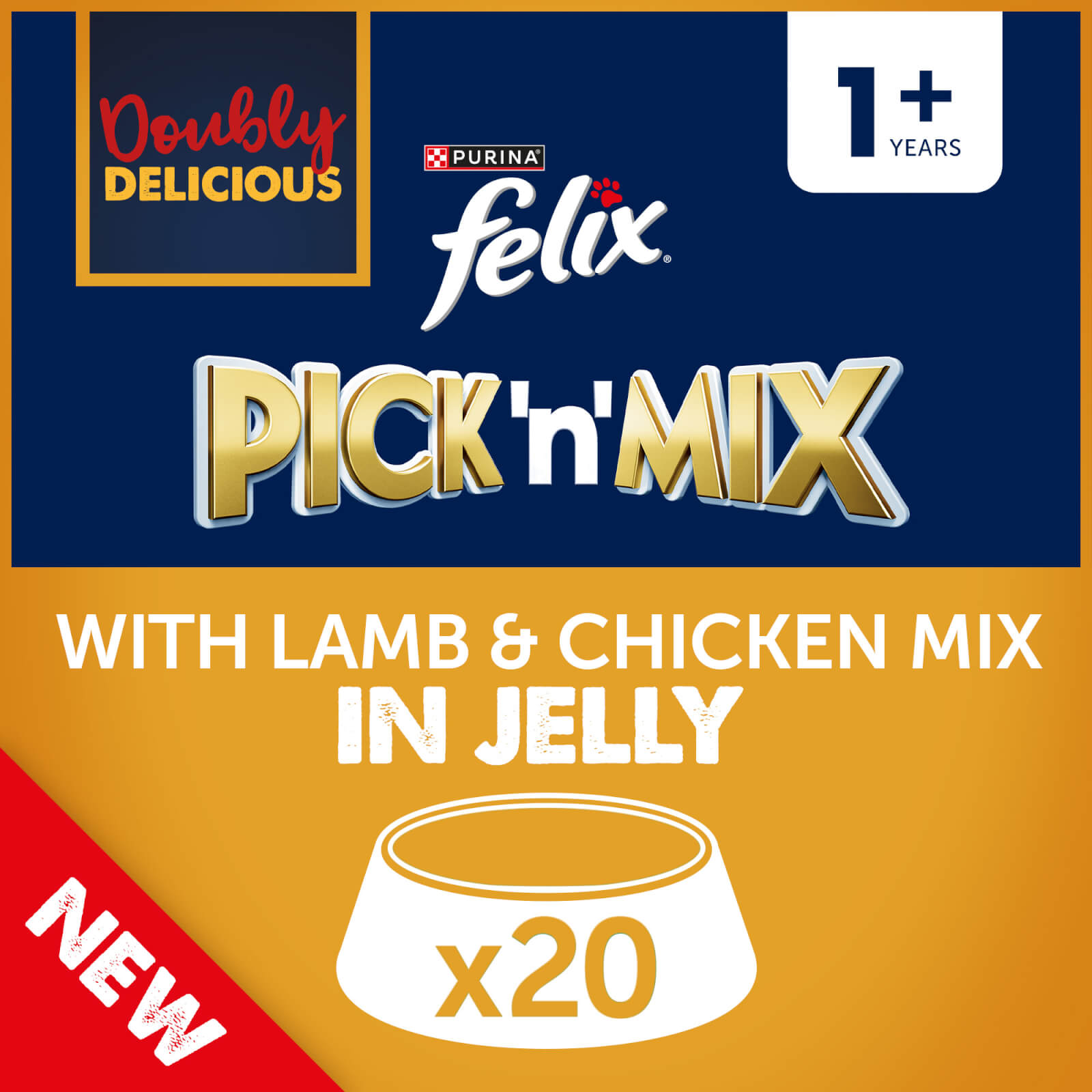 Image of Felix Doubly Delicious Adult Wet Cat Food with Lamb & Chicken Mix in Jelly 20x100g
