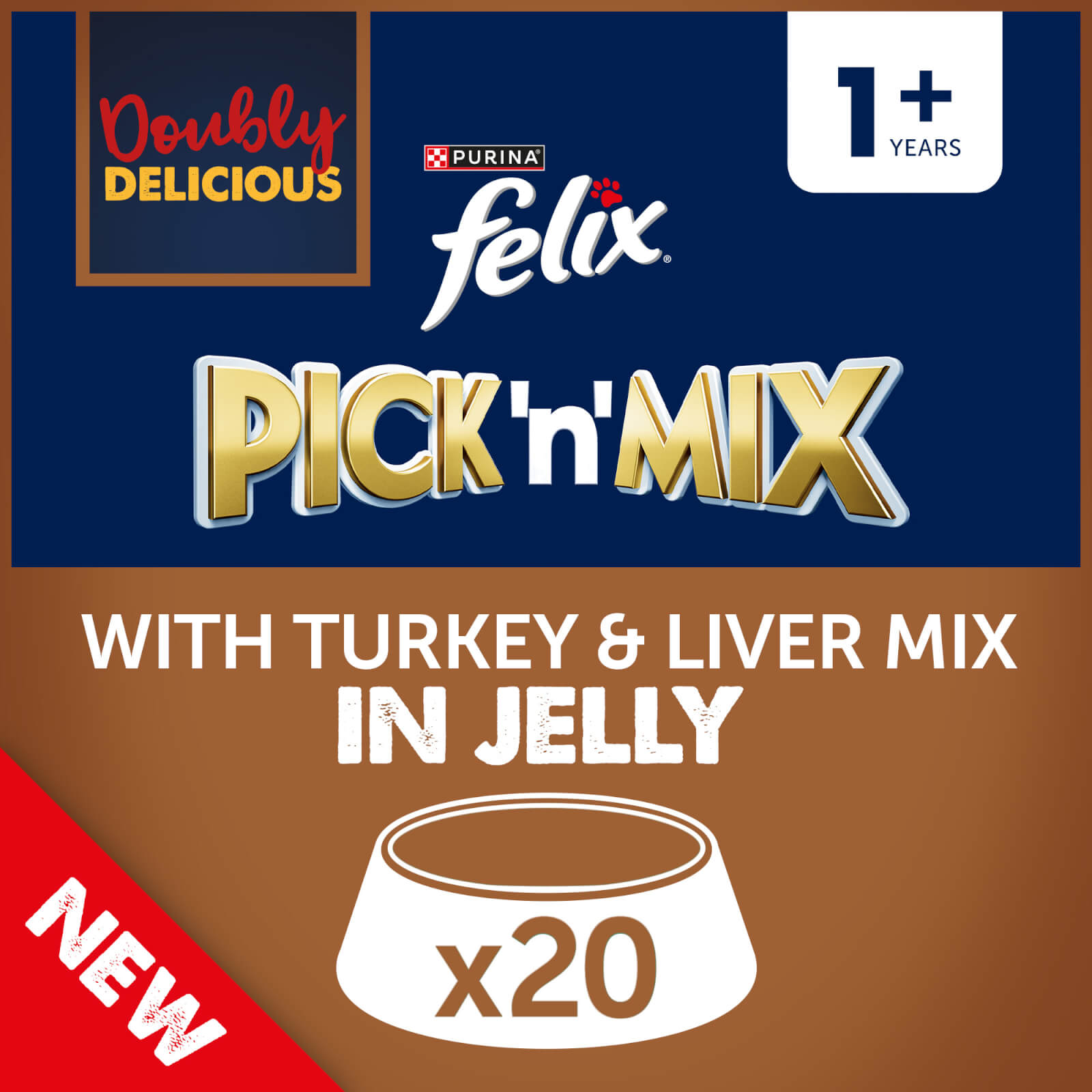 Image of Felix Doubly Delicious Adult Wet Cat Food with Turkey & Liver Mix in Jelly 20x100g