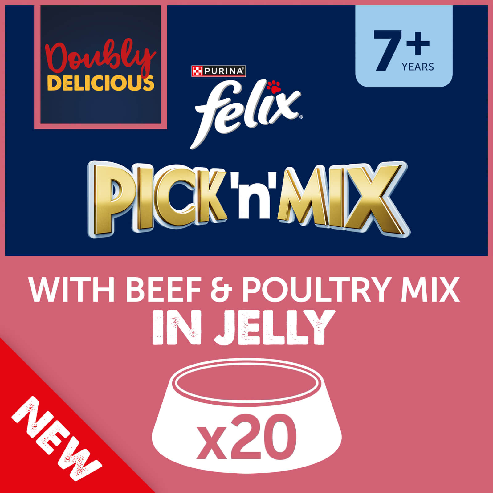 Image of Felix Senior Doubly Delicious Wet Cat Food with Beef & Poultry Mix in Jelly 20x100g