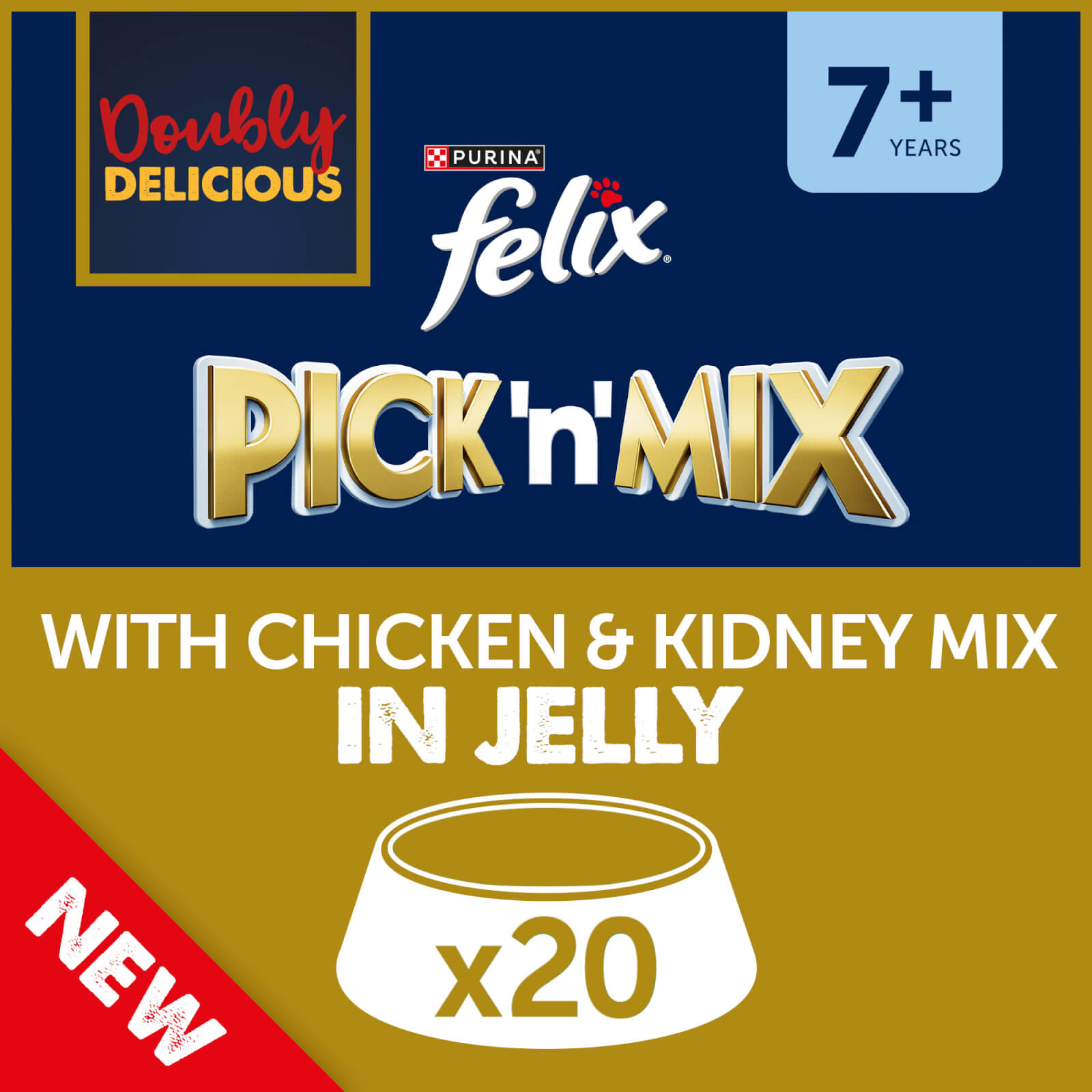 Image of Felix Senior Doubly Delicious Wet Cat Food with Chicken & Kidney Mix in Jelly 20x100g