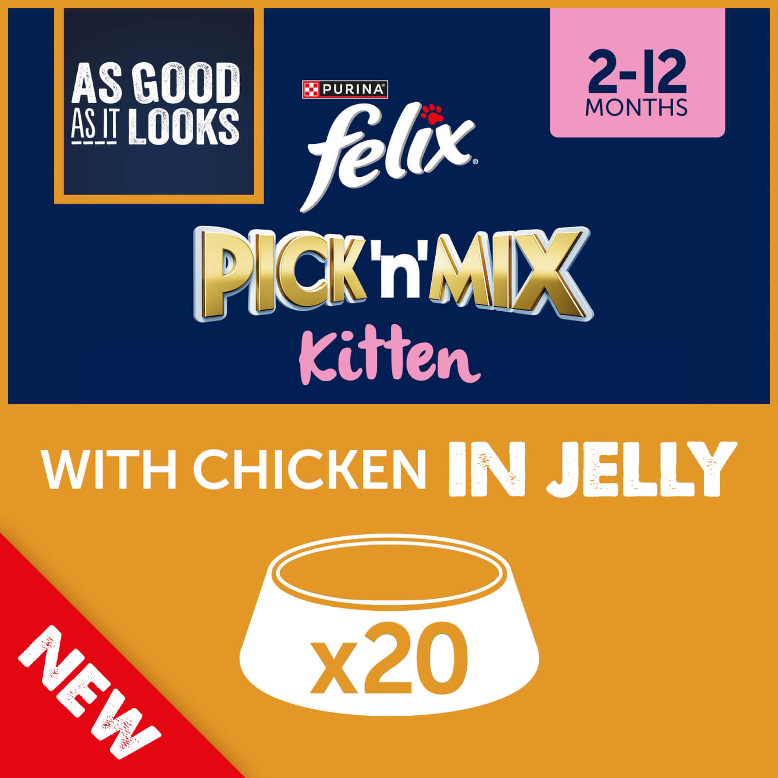 Image of Felix Kitten As Good As It Looks Wet Cat Food with Chicken in Jelly 20x100g