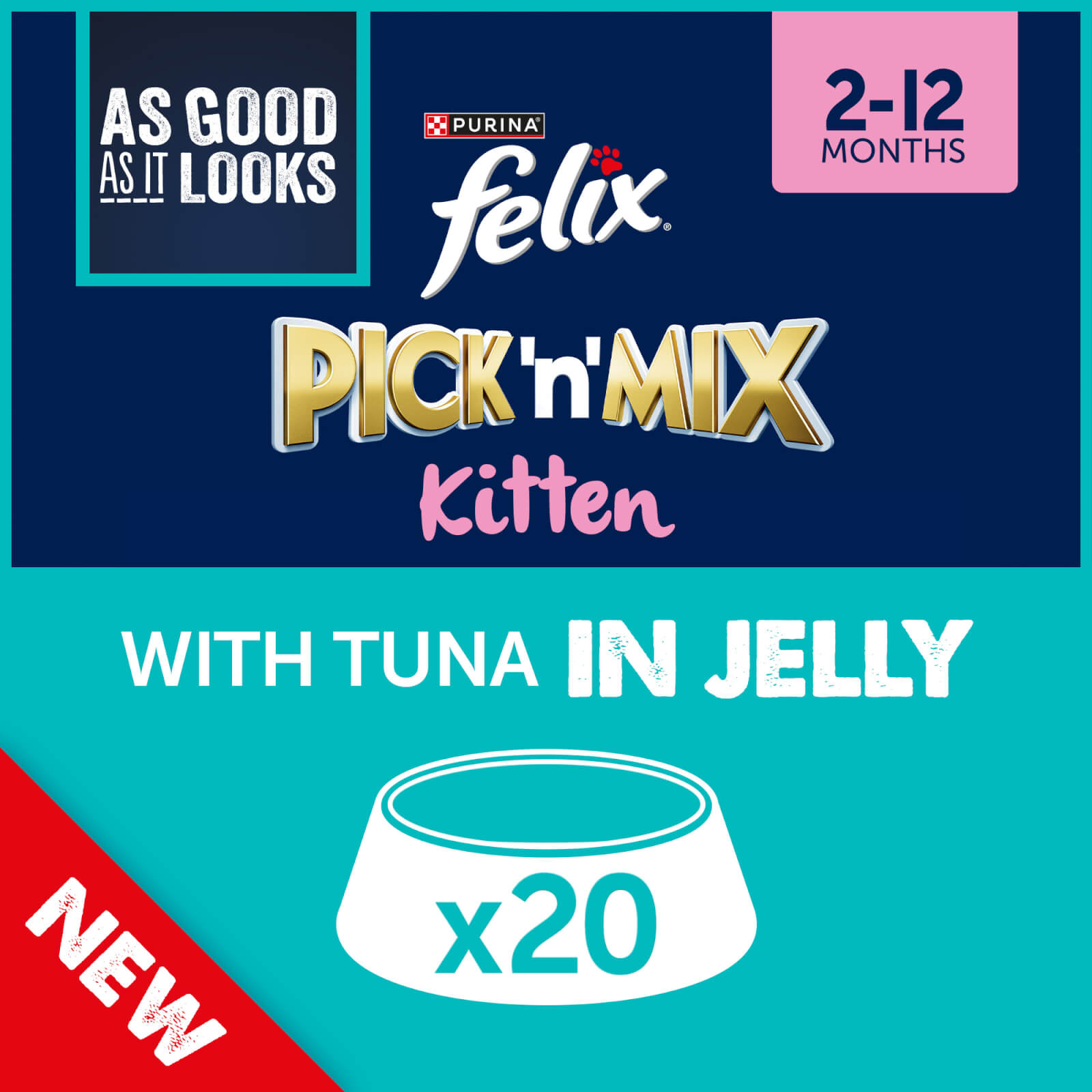 Image of Felix Kitten As Good As It Looks Wet Cat Food with Tuna in Jelly 20x100g