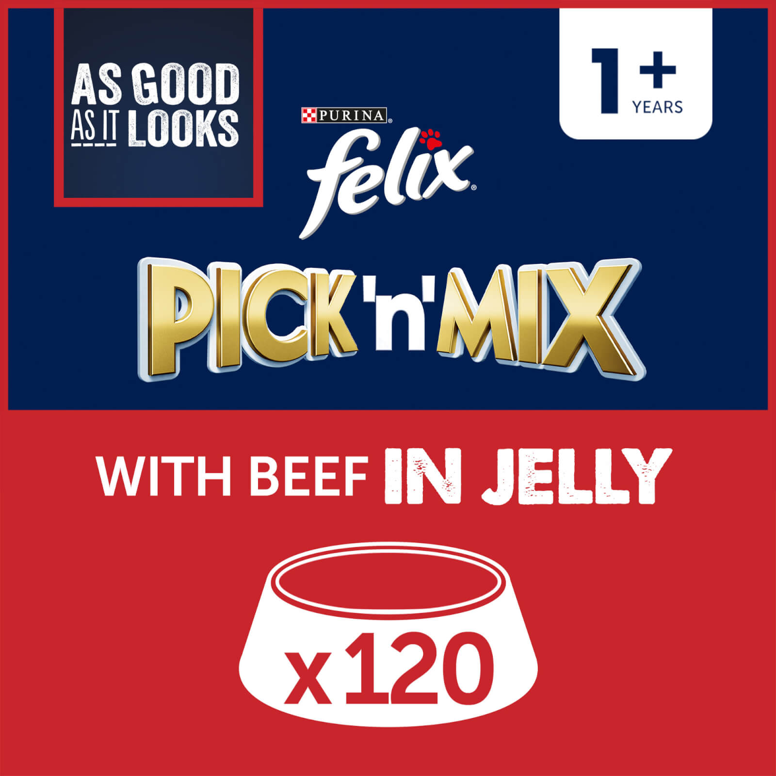 Image of Felix As Good As Is Looks Adult Wet Cat Food with Beef in Jelly 120x100g