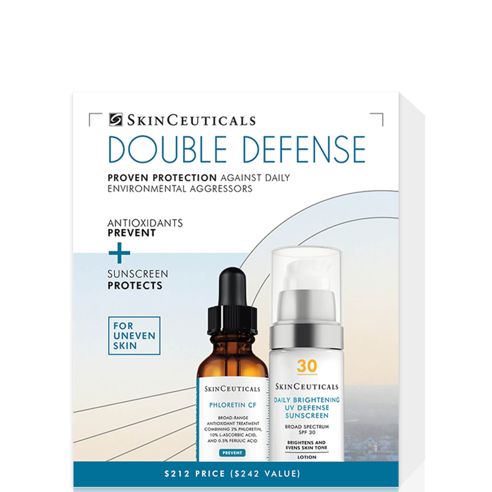 Shop Skinceuticals Double Defense Kit: Phloretin Cf + Daily Brightening Uv Defense Sunscreen Spf 30 (worth $242.00)