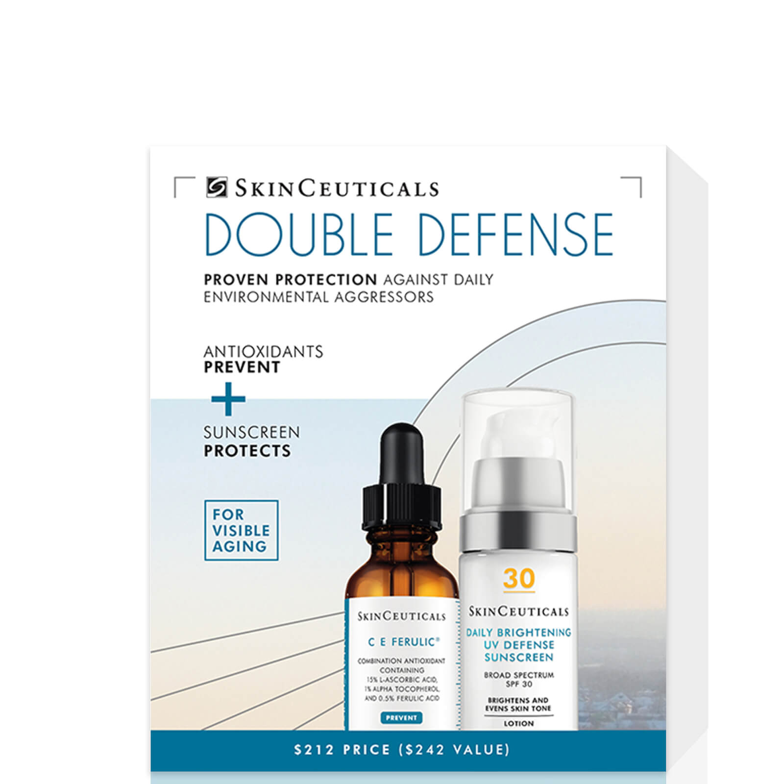 Shop Skinceuticals Double Defense Kit: C E Ferulic + Daily Brightening Uv Defense Sunscreen Spf 30 (worth $242.00)