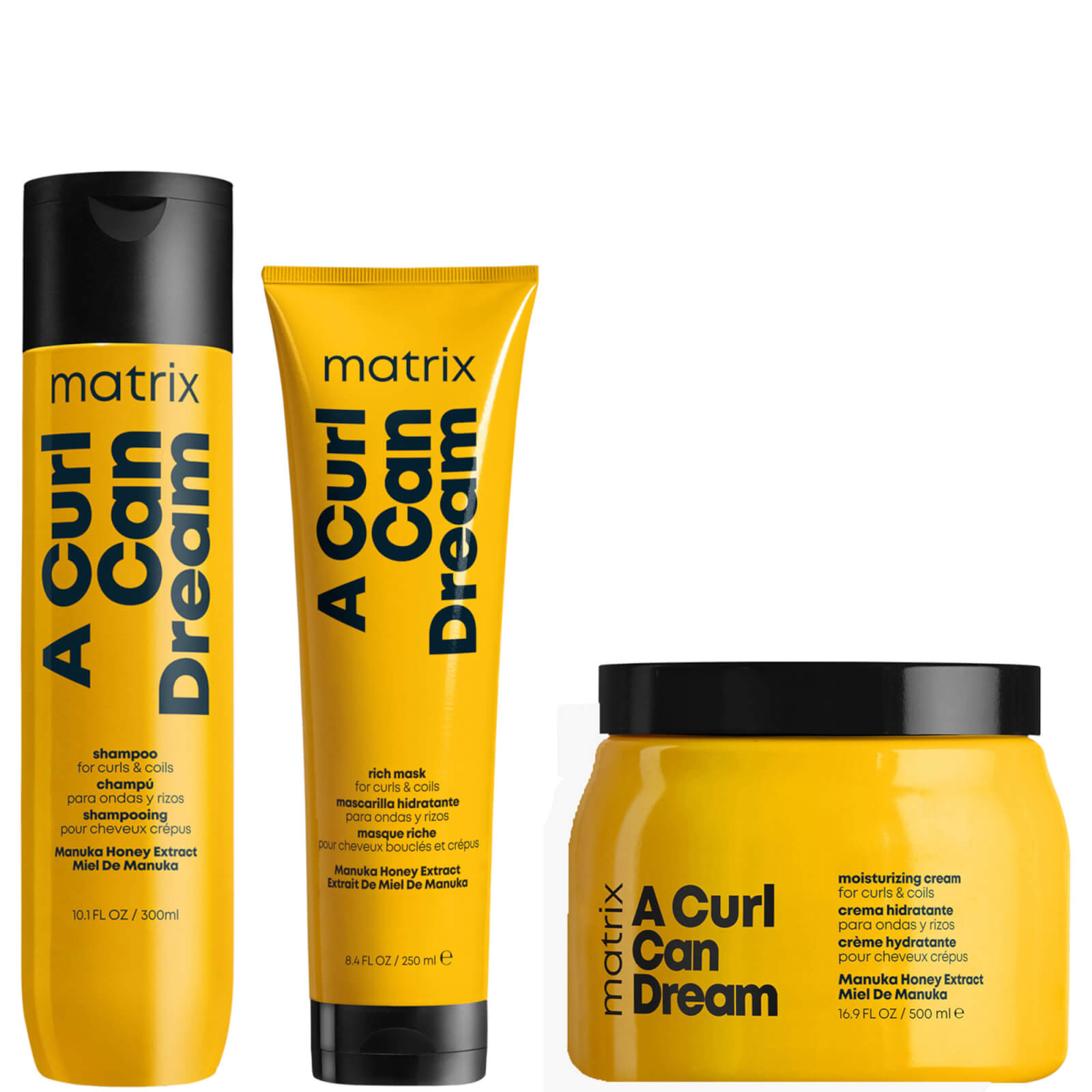 Image of Matrix A Curl Can Dream Manuka Honey Infused Shampoo, Mask and Leave-in Cream Routine for Curls and Coils