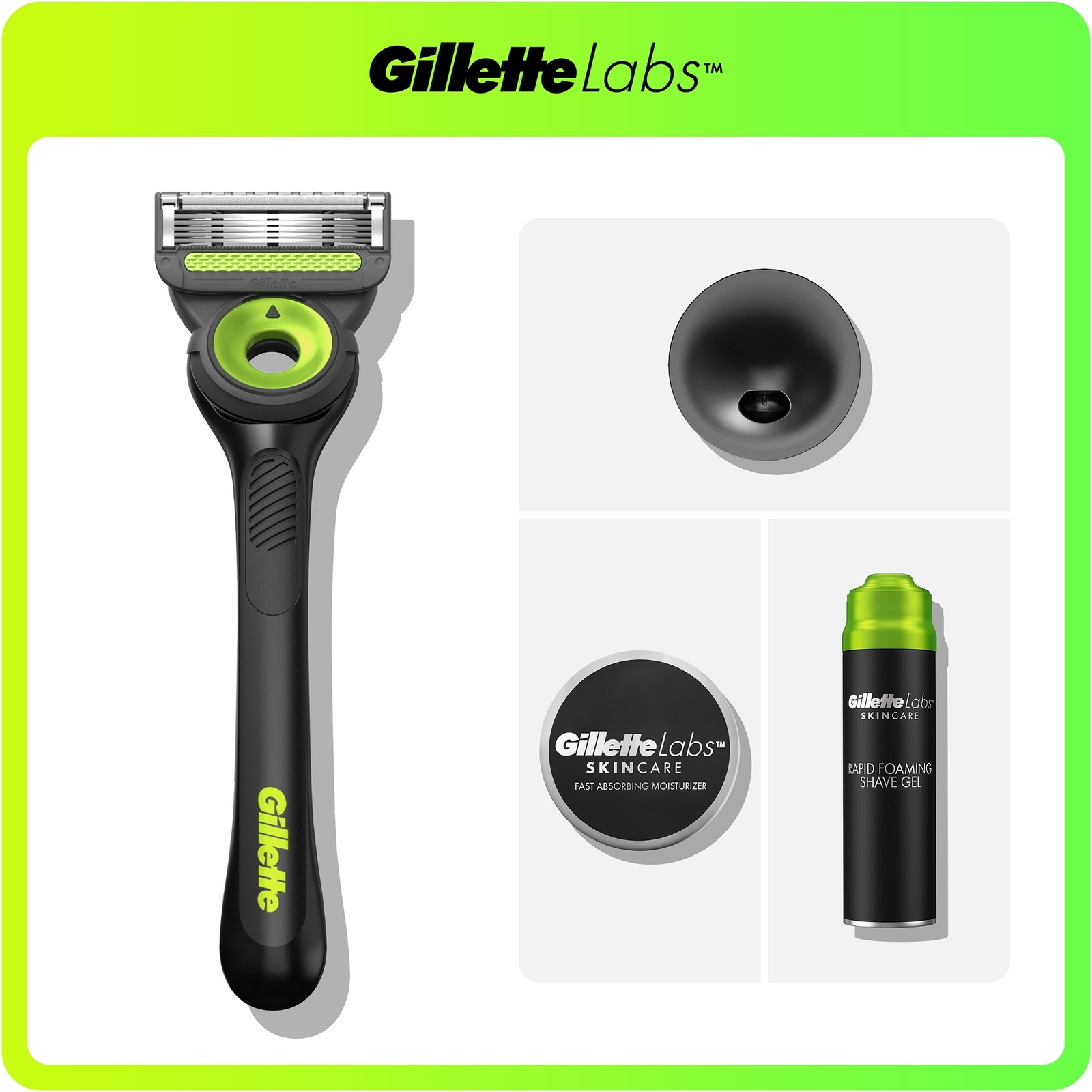 Gillette Labs Regime Pack: Neon Night Razor Moisturiser Gel & Stand