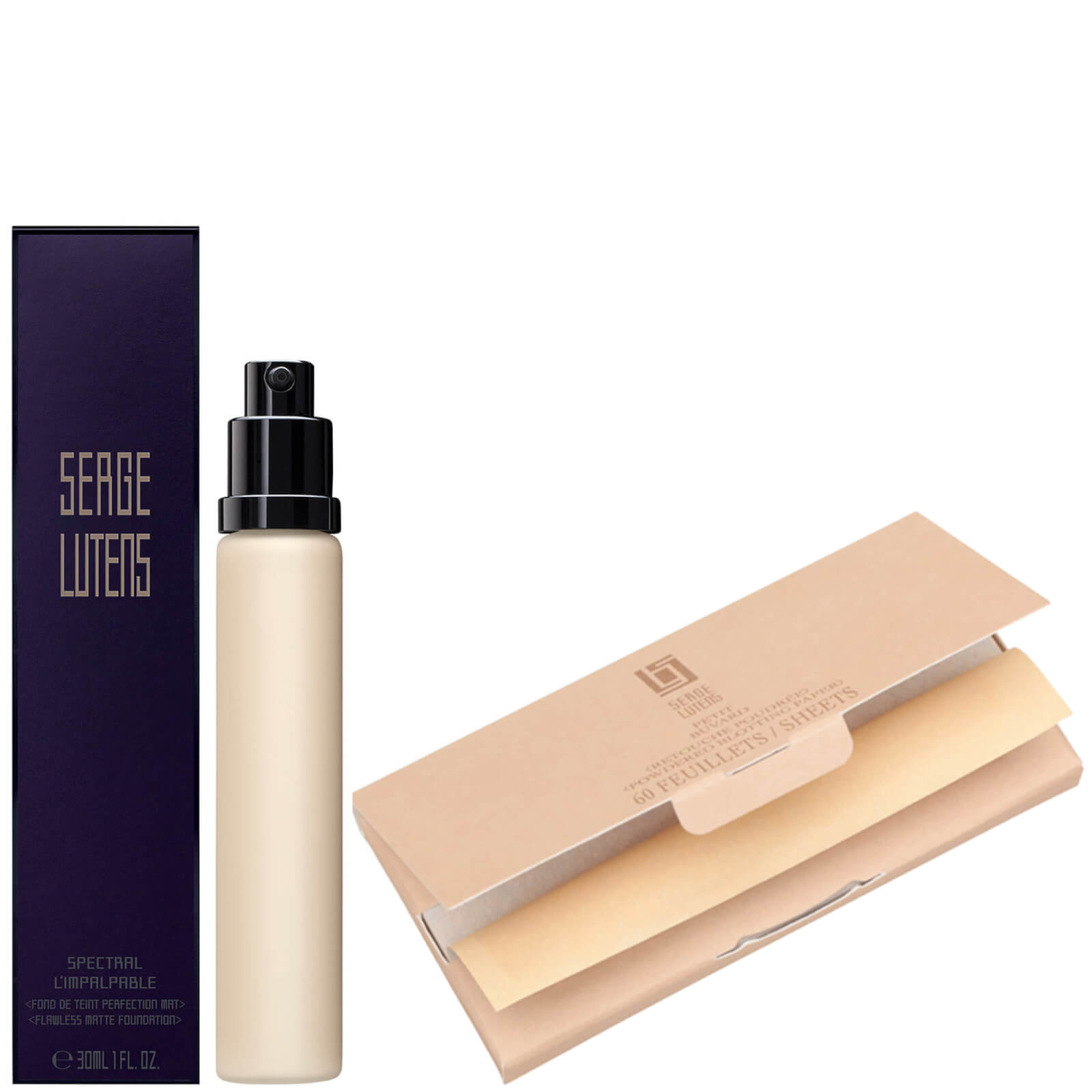

Serge Lutens Petit Buvard Matifying Paper and Spectral Fluid Foundation Refill 30ml Bundle (Various Shades) - Blanc 00
