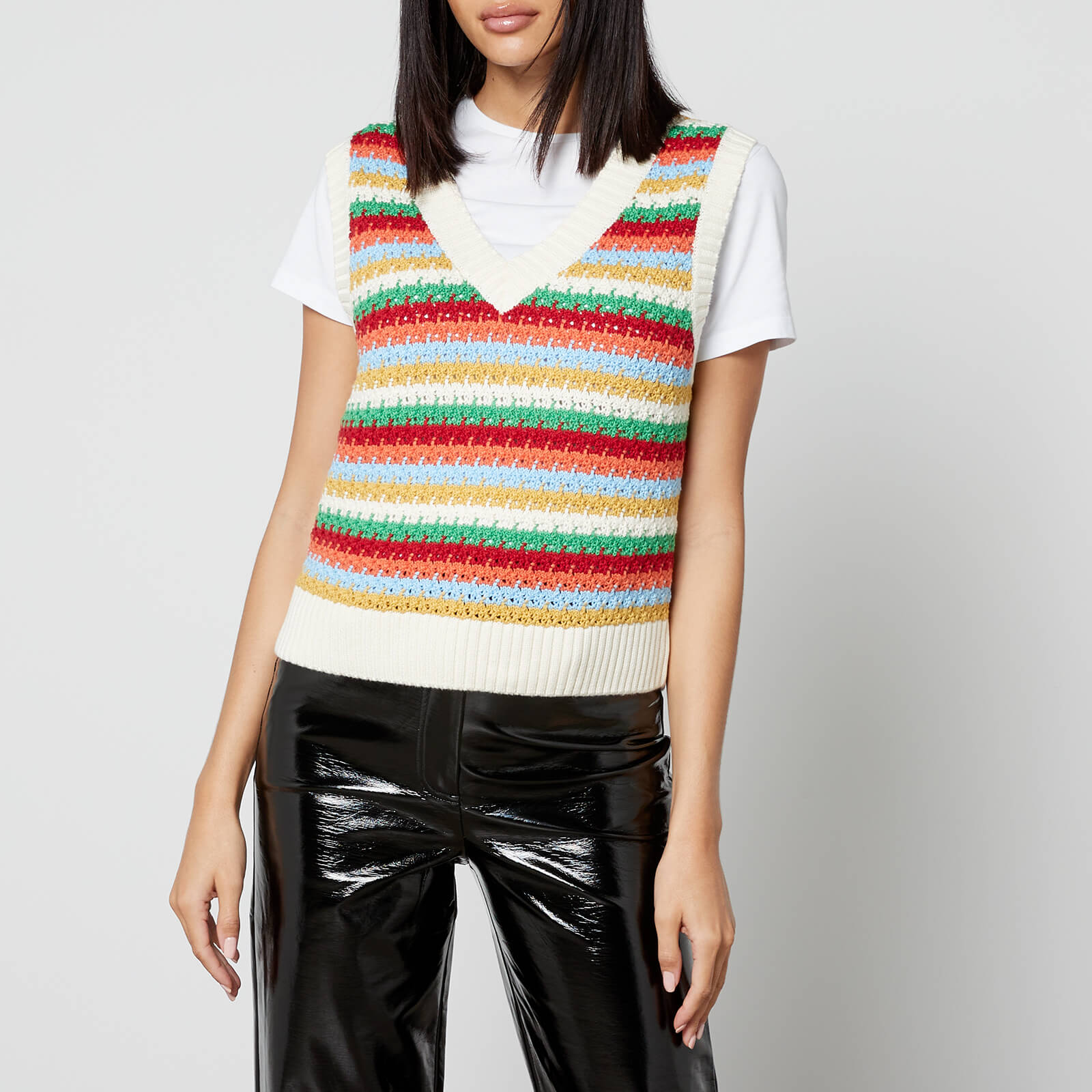 Kitri Winona Striped Crocheted Cotton-Blend Vest - XS