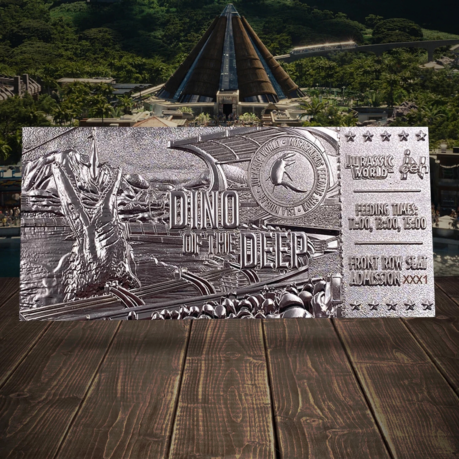 Jurassic World Limited Edition .999 Silver Plated Mosasaurus Attraction Ticket