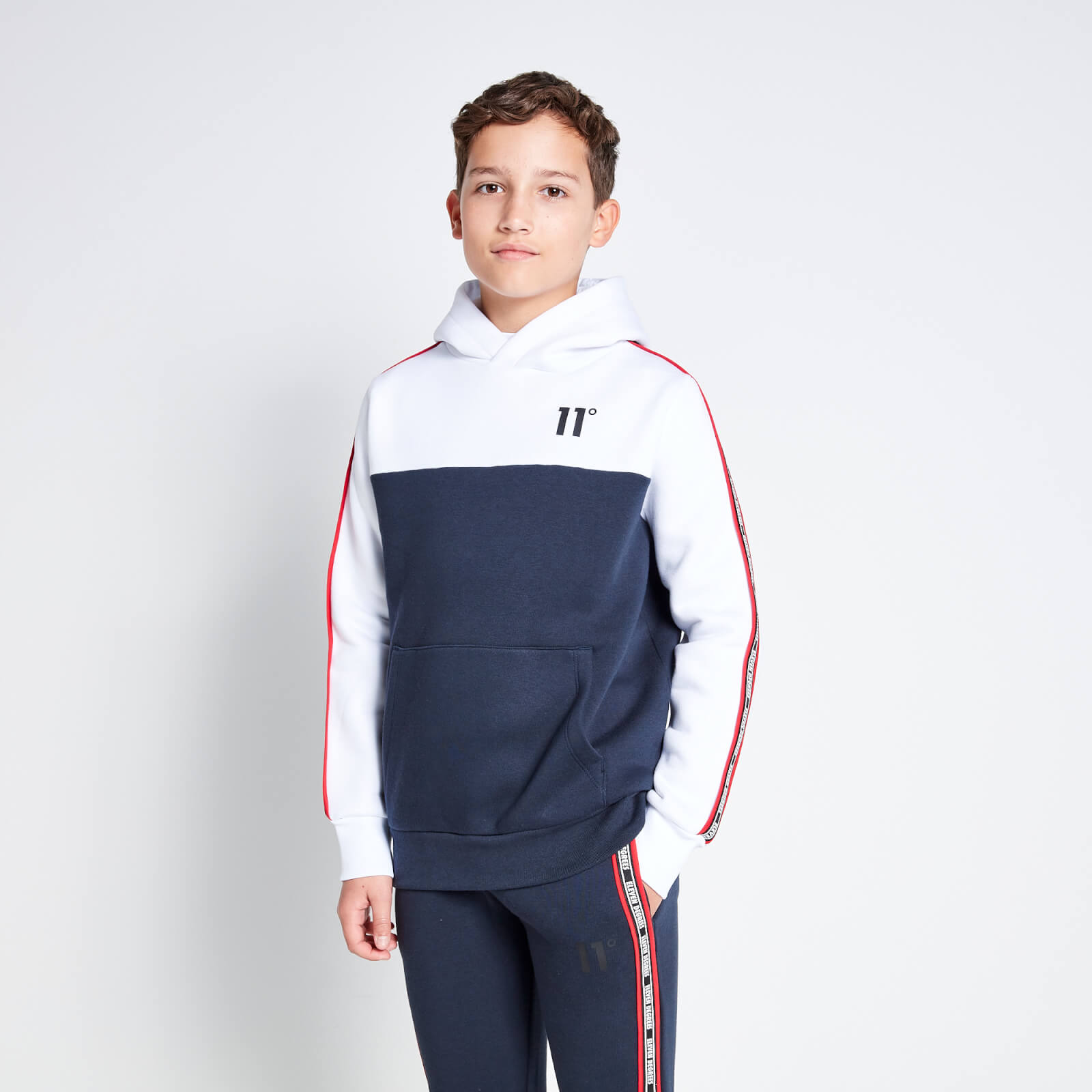 colour block taped hoodie - navy / white - 13-15 years