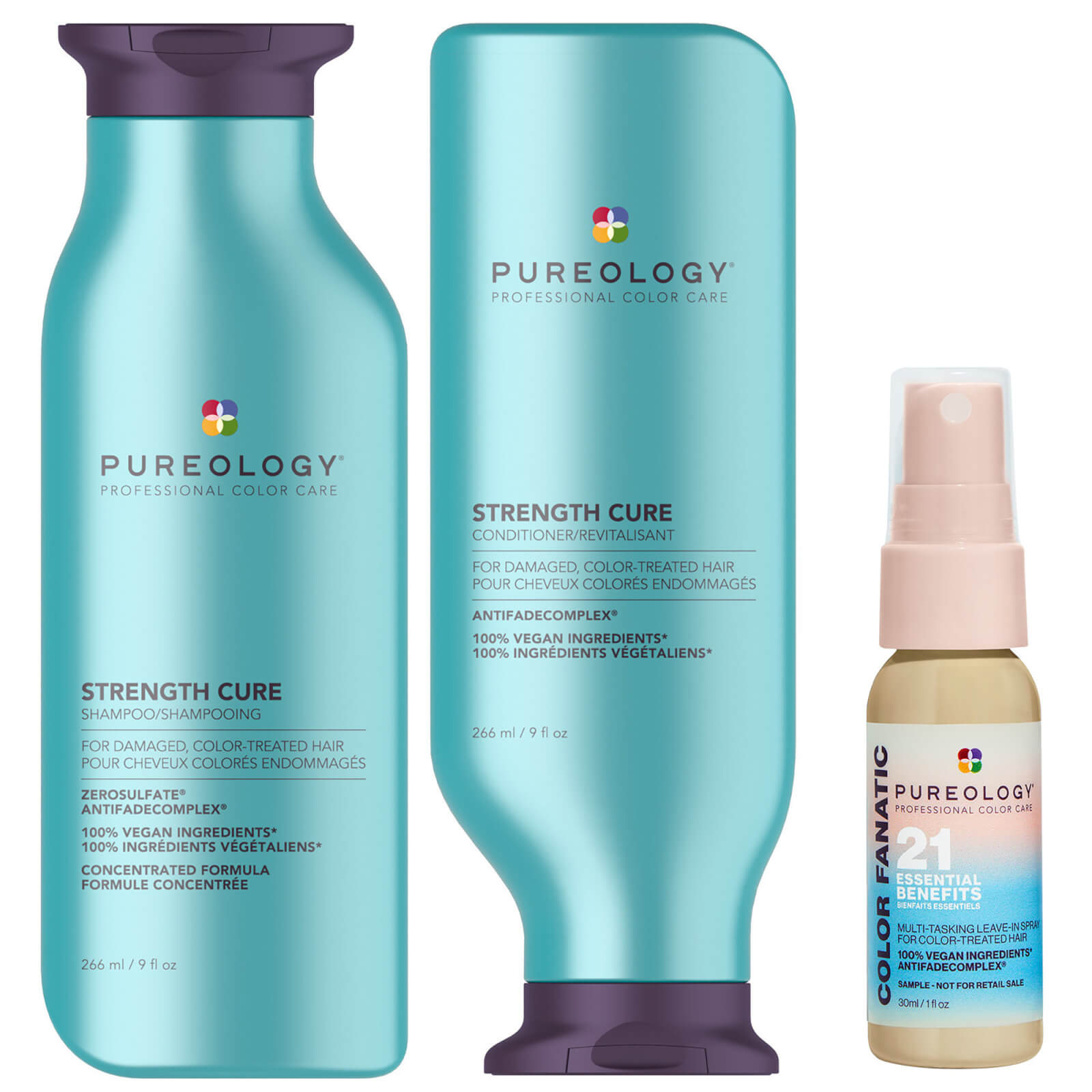 Pureology Strength Cure Shampoo 266ml, Conditioner 266ml And Color Fanatic 30ml Mini Routine For Coloured Hair