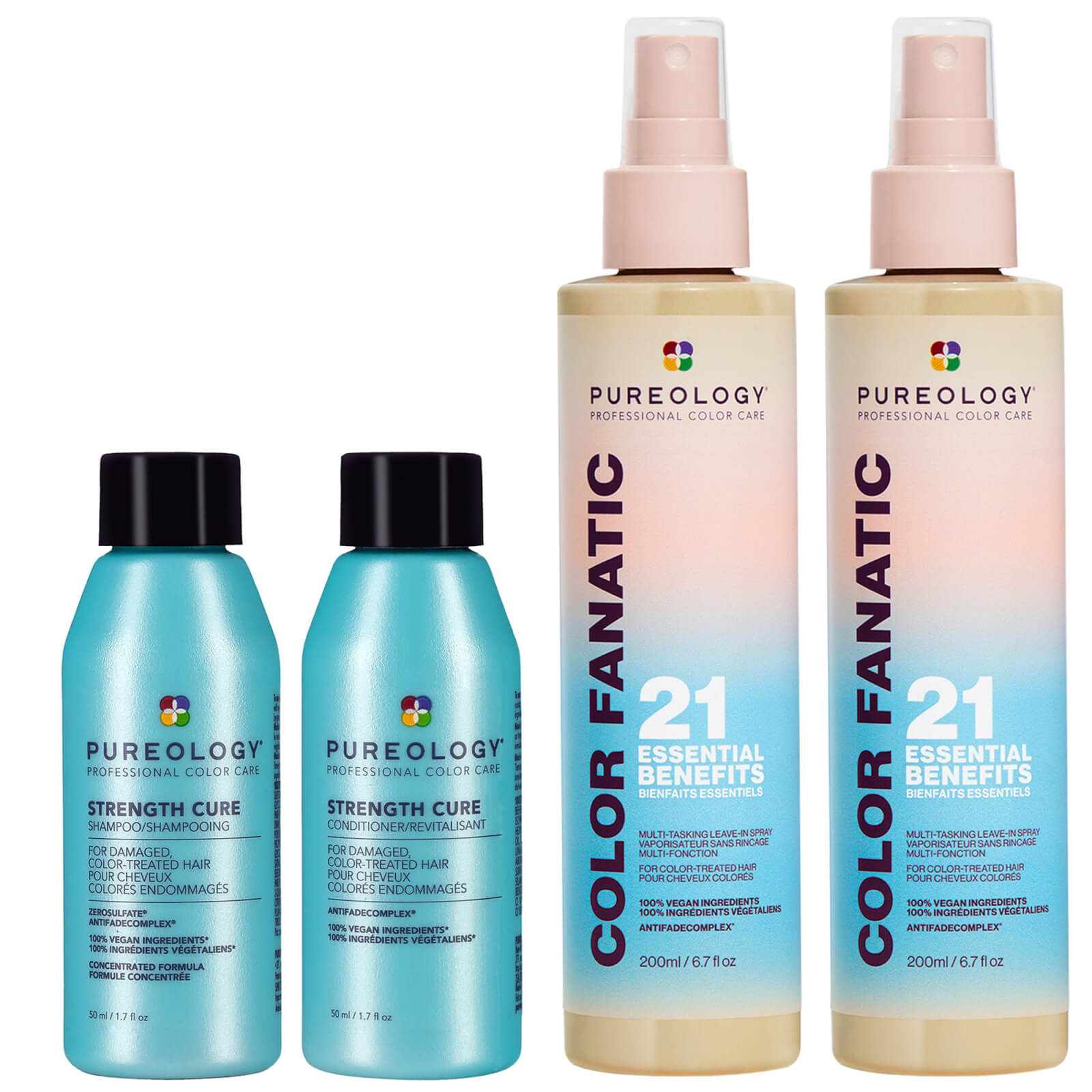 Pureology Color Fanatic Duo (2x 200ml) + Strength Cure Mini 50ml Shampoo & Conditioner For Damaged, Coloured Hair (Worth £72.46)