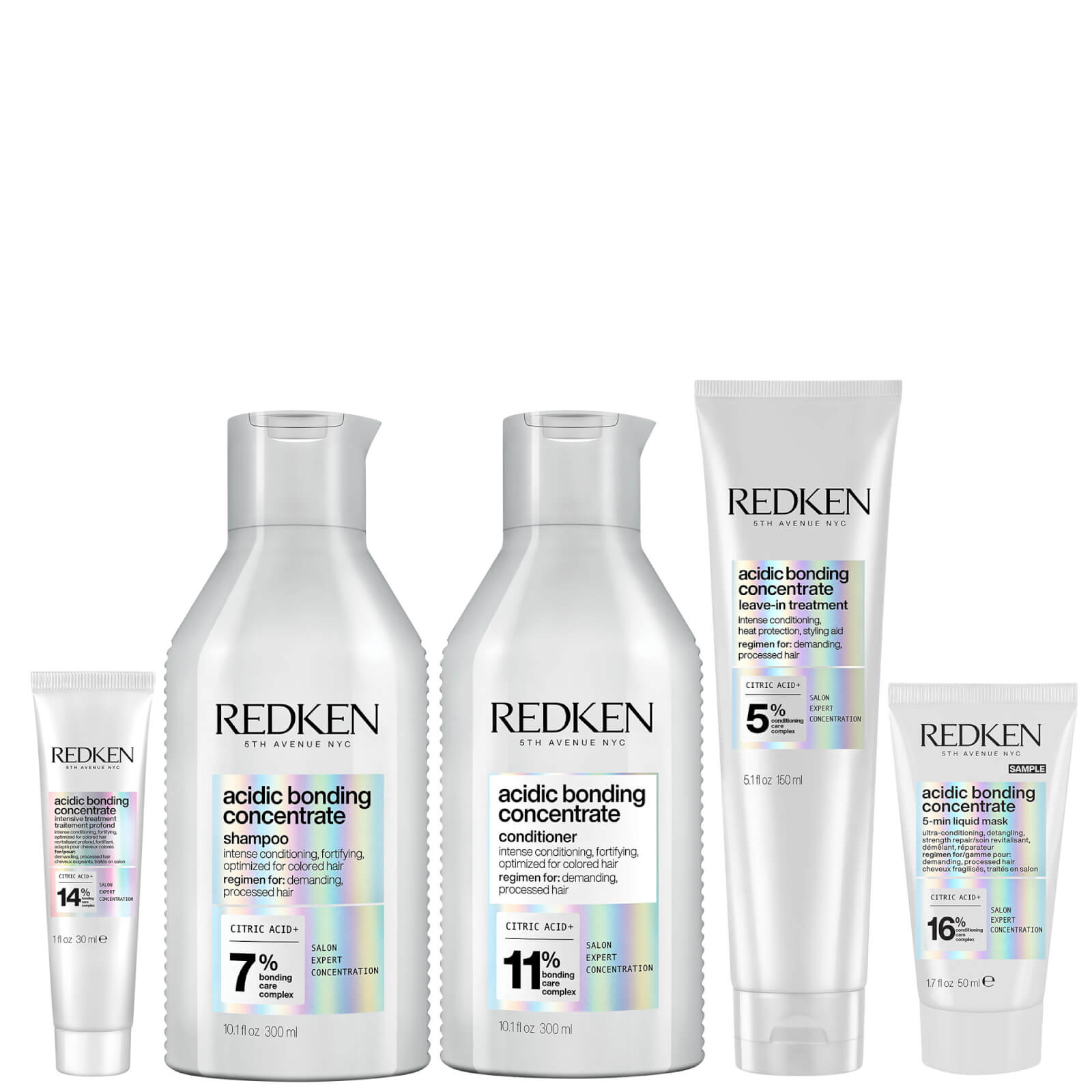 Redken Acidic Bonding Concentrate Intensive Pre-Treatment 30ml, Shampoo and Conditioner 300ml, Mask 50ml and Leave-in 150ml Set