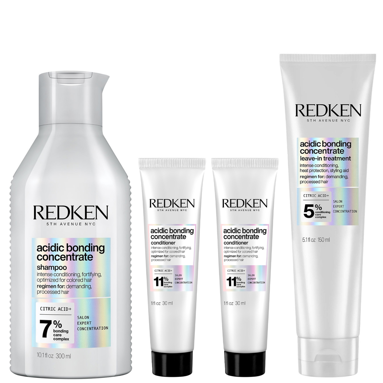 Redken Acidic Bonding Concentrate Bond Repairing Shampoo 300ml, Conditioner 50ml and Leave-in Treatm