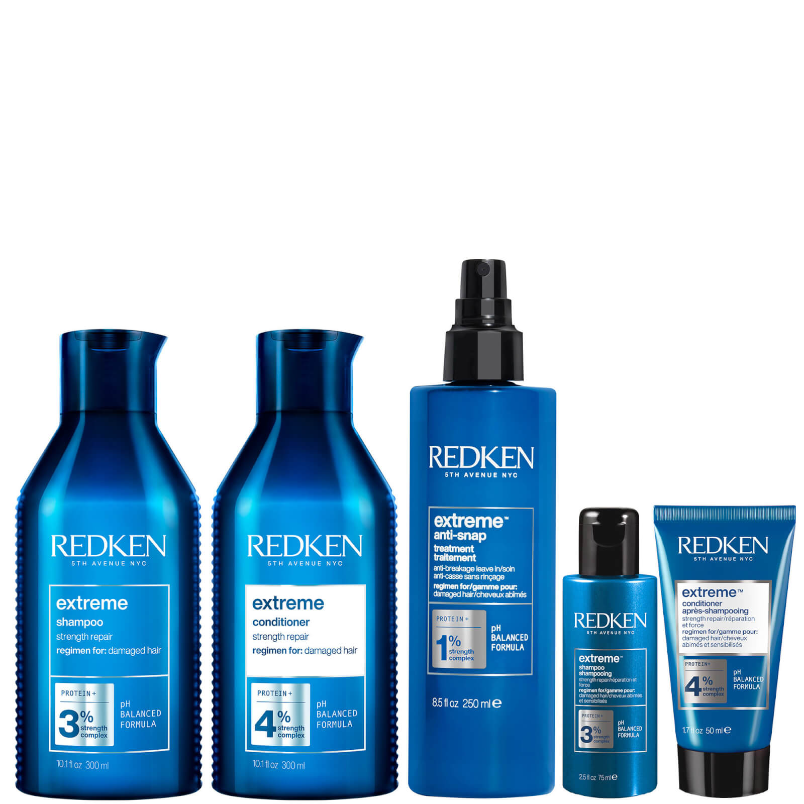 Redken Extreme Shampoo 300ml, Conditioner 300ml, Anti-Snap 250ml and Shampoo and Conditioner Travel 