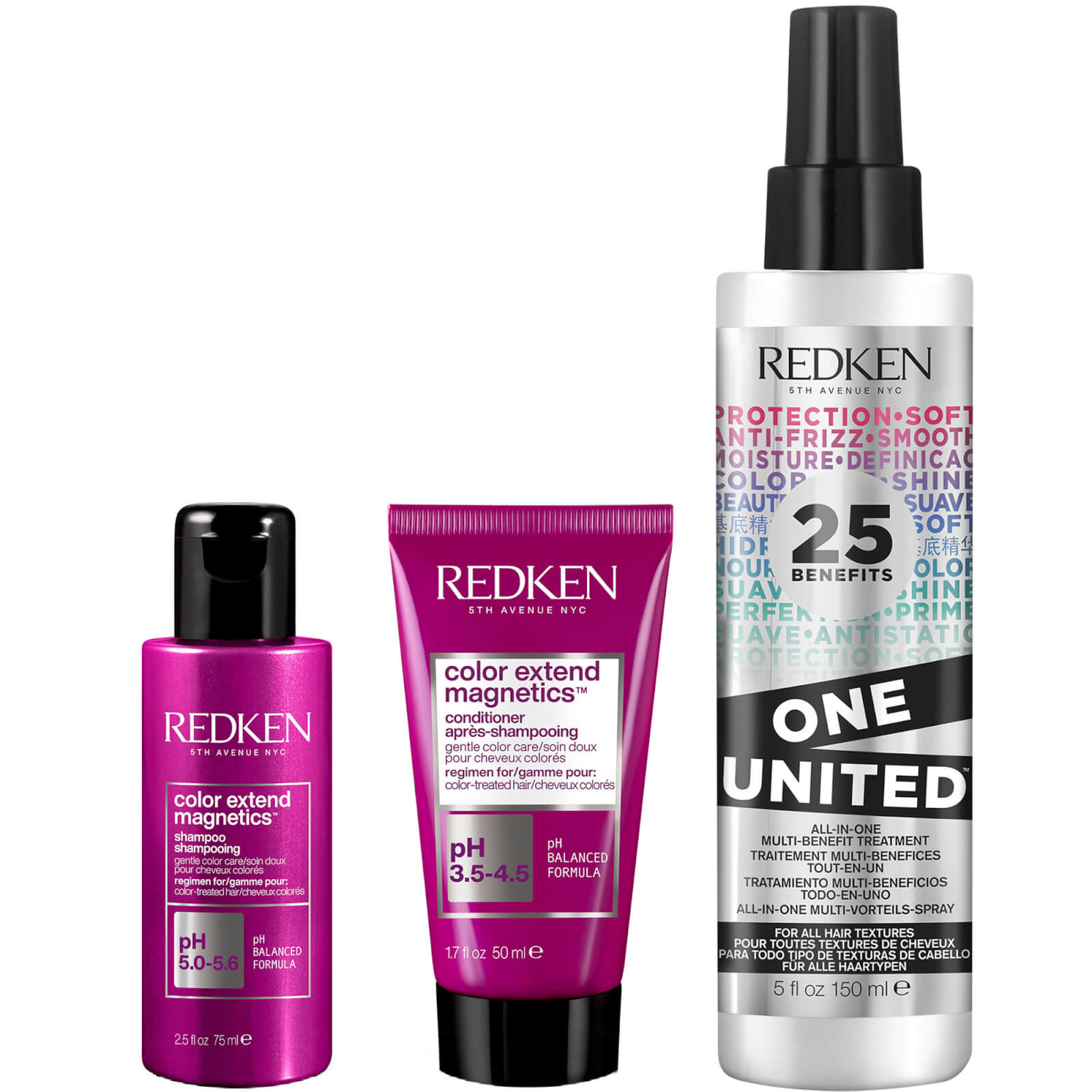 Redken Color Extend Magnetics Shampoo and Conditioner with One United Routine Bundle for Colour Trea
