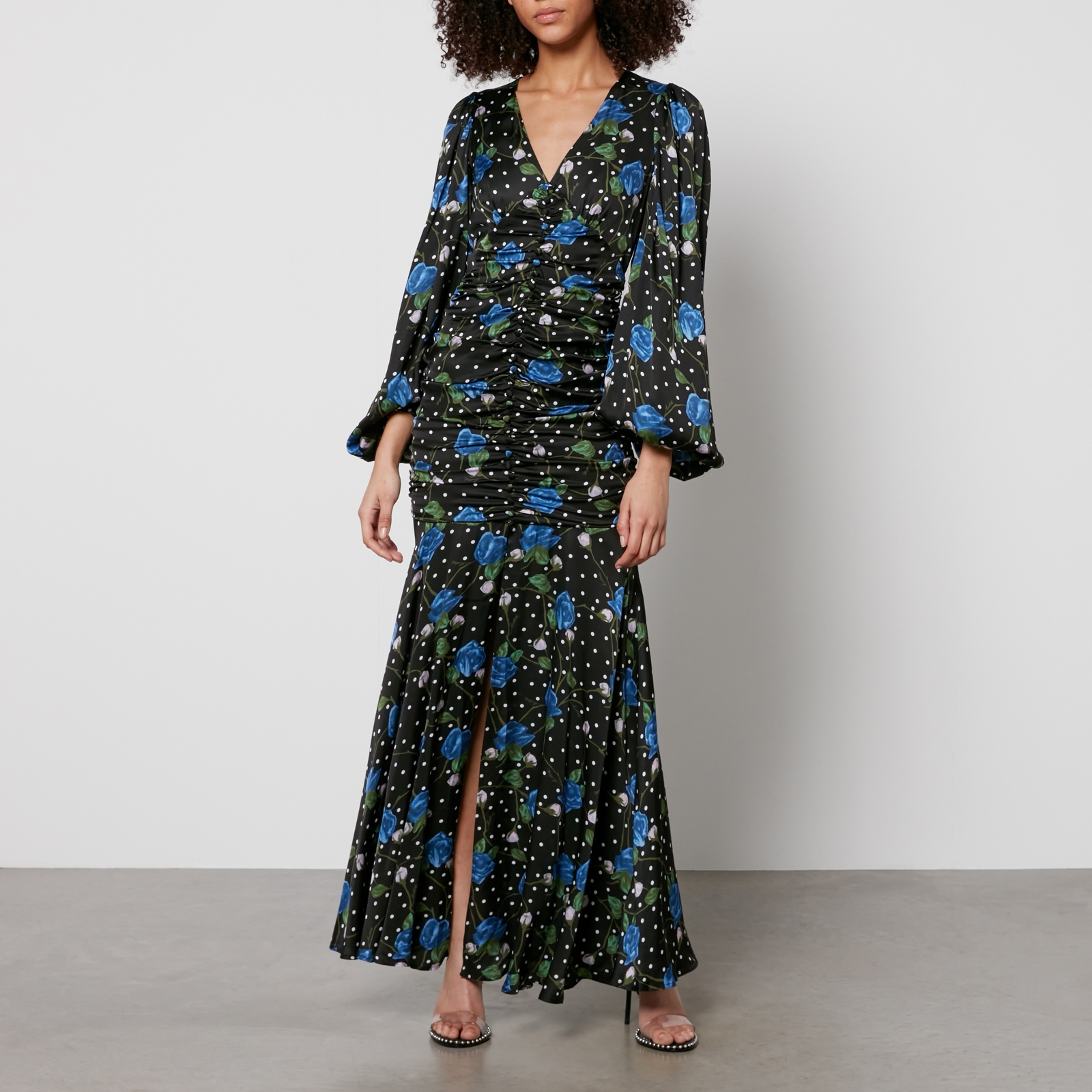 Rotate Birger Christensen Printed Ruched Satin Maxi Dress - DK 36/UK 8