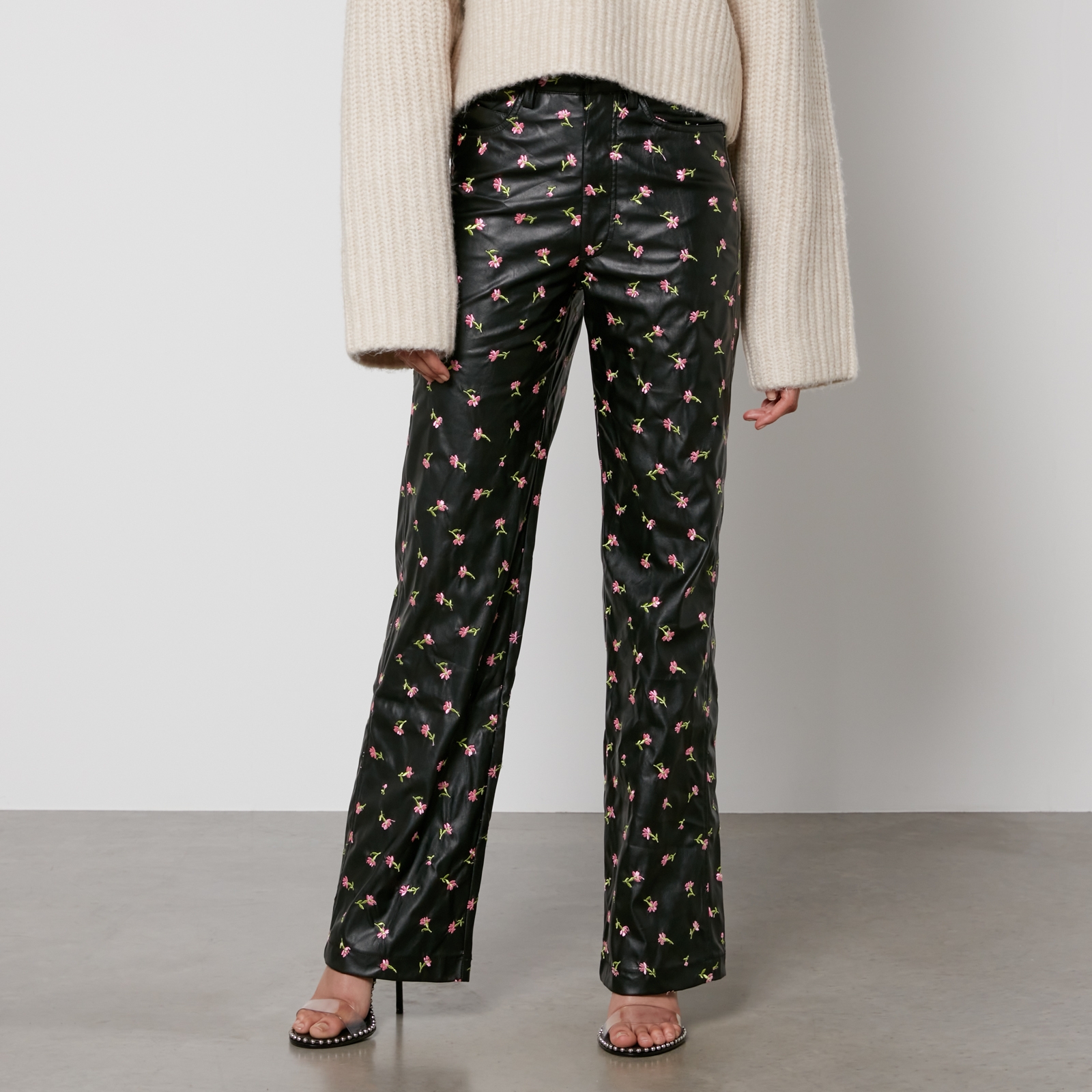 rotate birger christensen printed faux leather straight-leg trousers - dk 40/uk 14