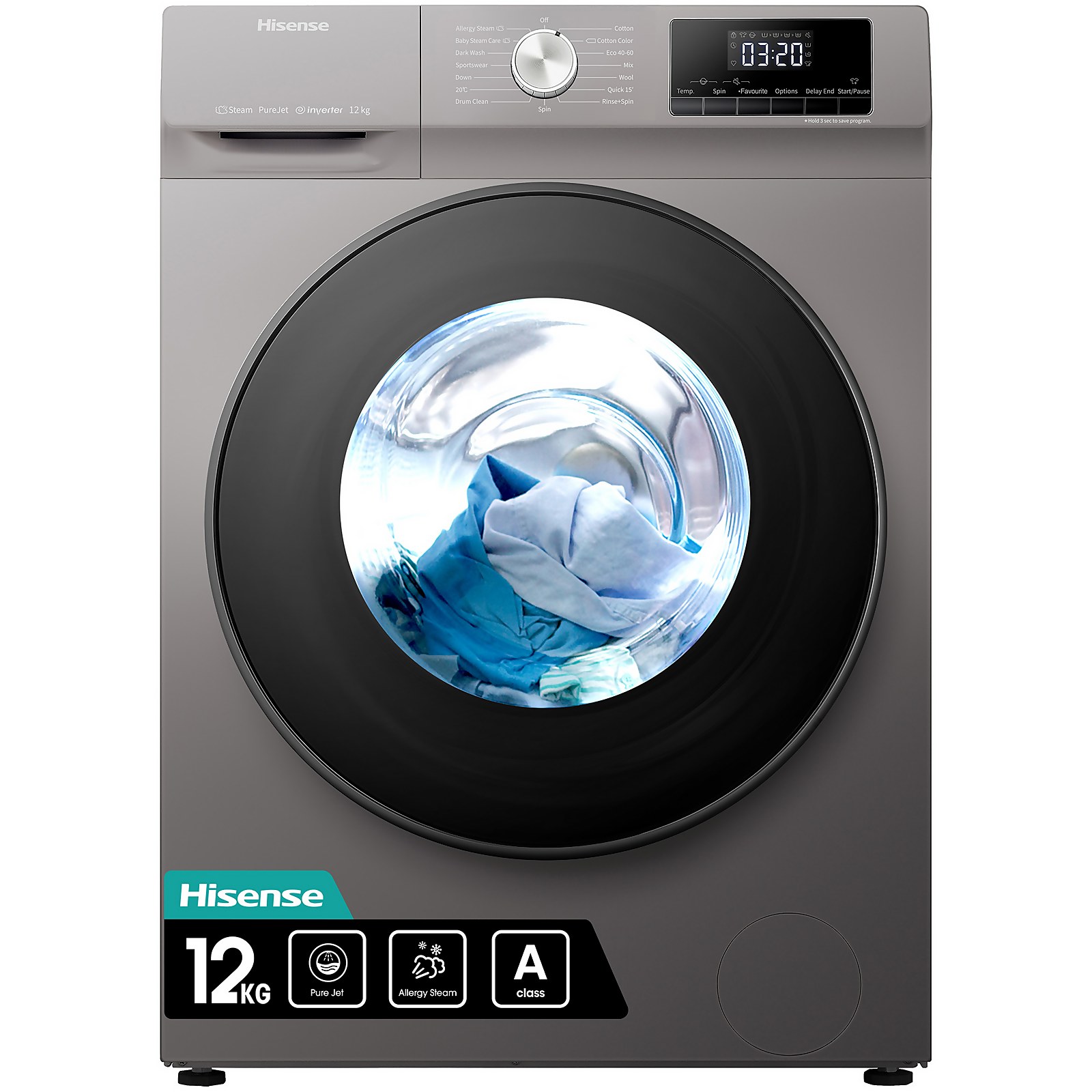 Hisense 3 Series WFQA1214EVJMT 12kg Washing Machine with 1400 rpm - Titanium