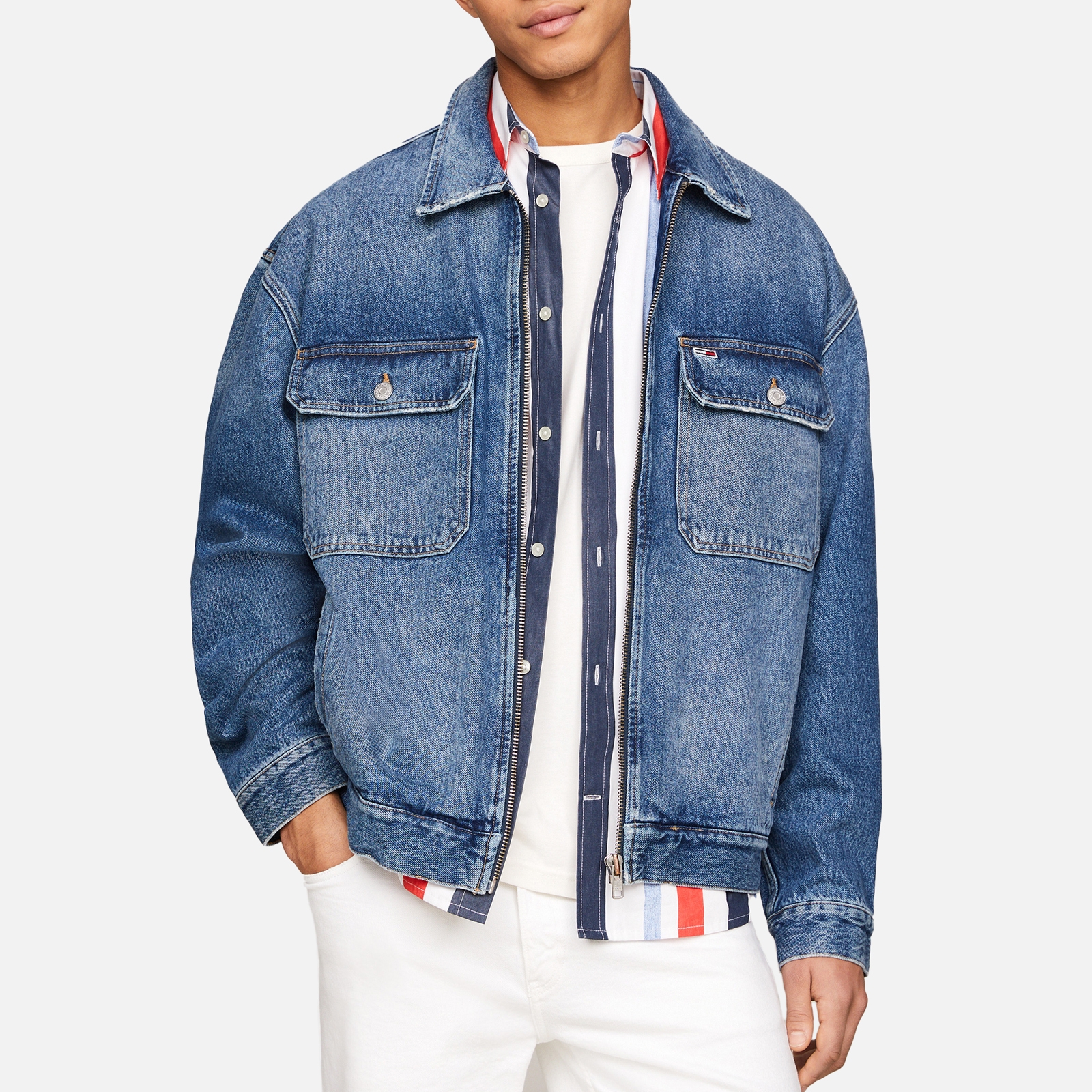 Tommy Jeans Aiden Oversized Recycled Cotton-Denim Coach Jacket