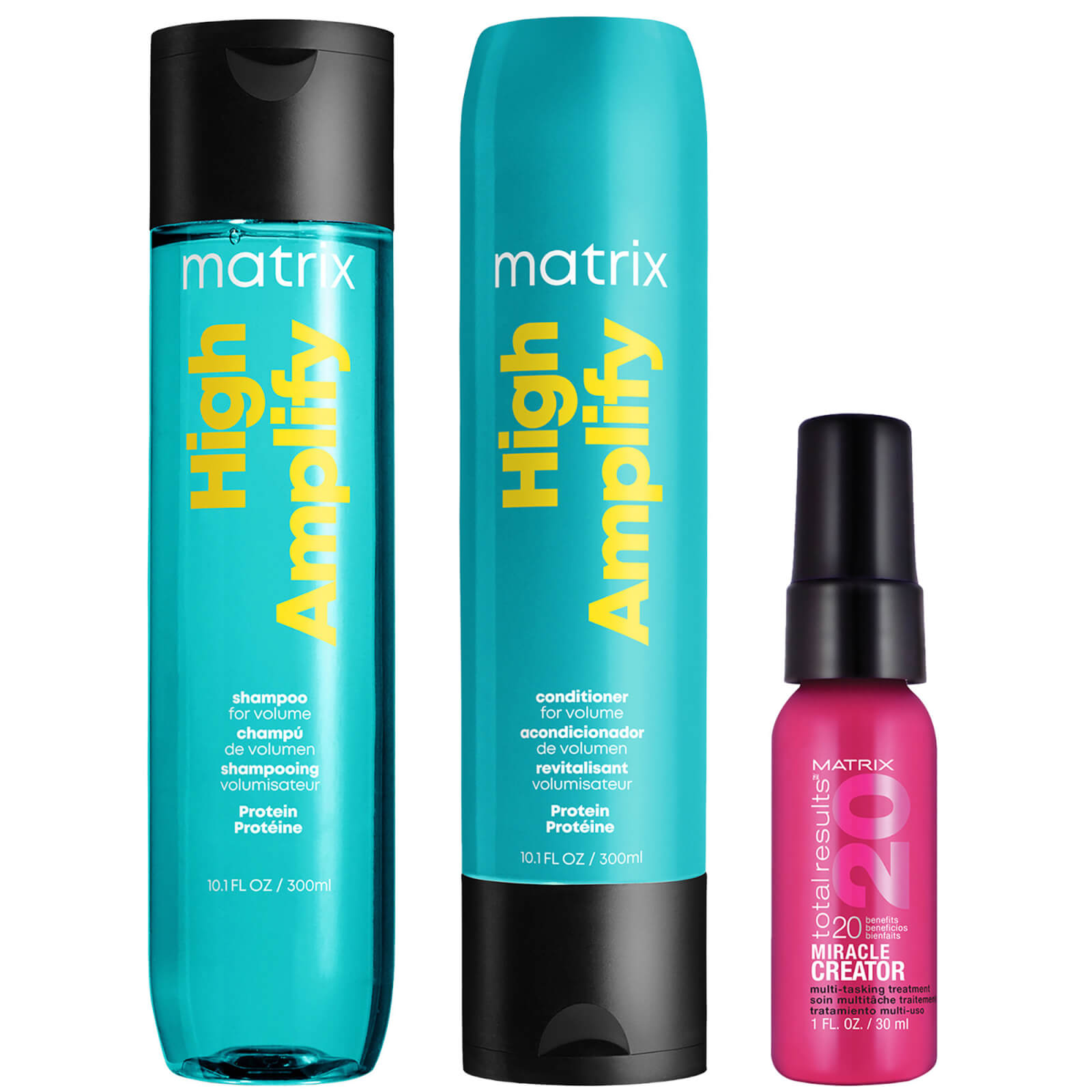Image of Matrix High Amplify Shampoo, Conditioner and Miracle Creator 20 Travel Size Bundle for Fine and Flat Hair