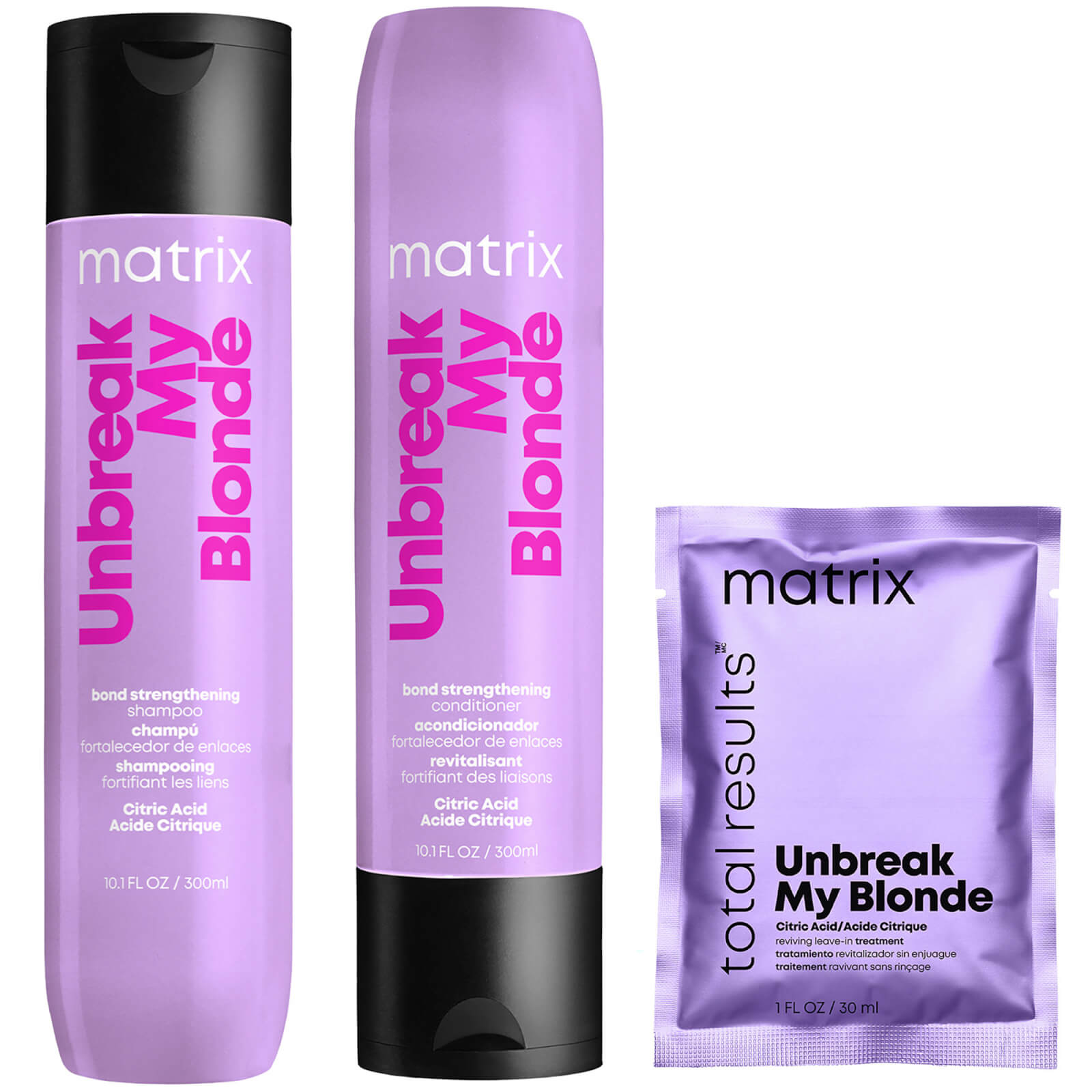 Matrix Unbreak My Blonde Shampoo, Conditioner and Leave-in Travel Size Bundle for Chemically Over-pr