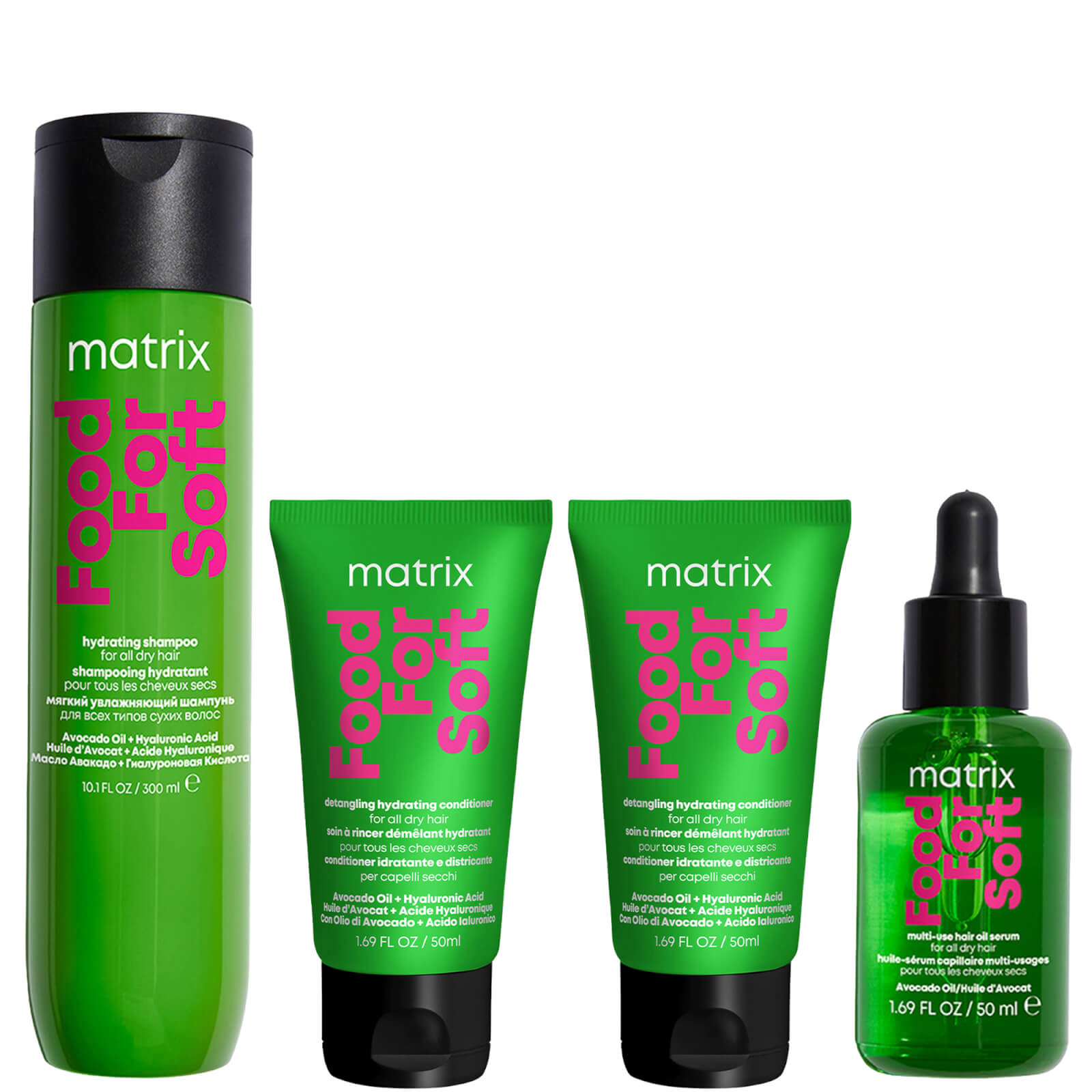 Matrix Food For Soft Shampoo 300ml, Hair Oil 50ml + 2x 50ml Mini Conditioners With Hyaluronic Acid For Dry