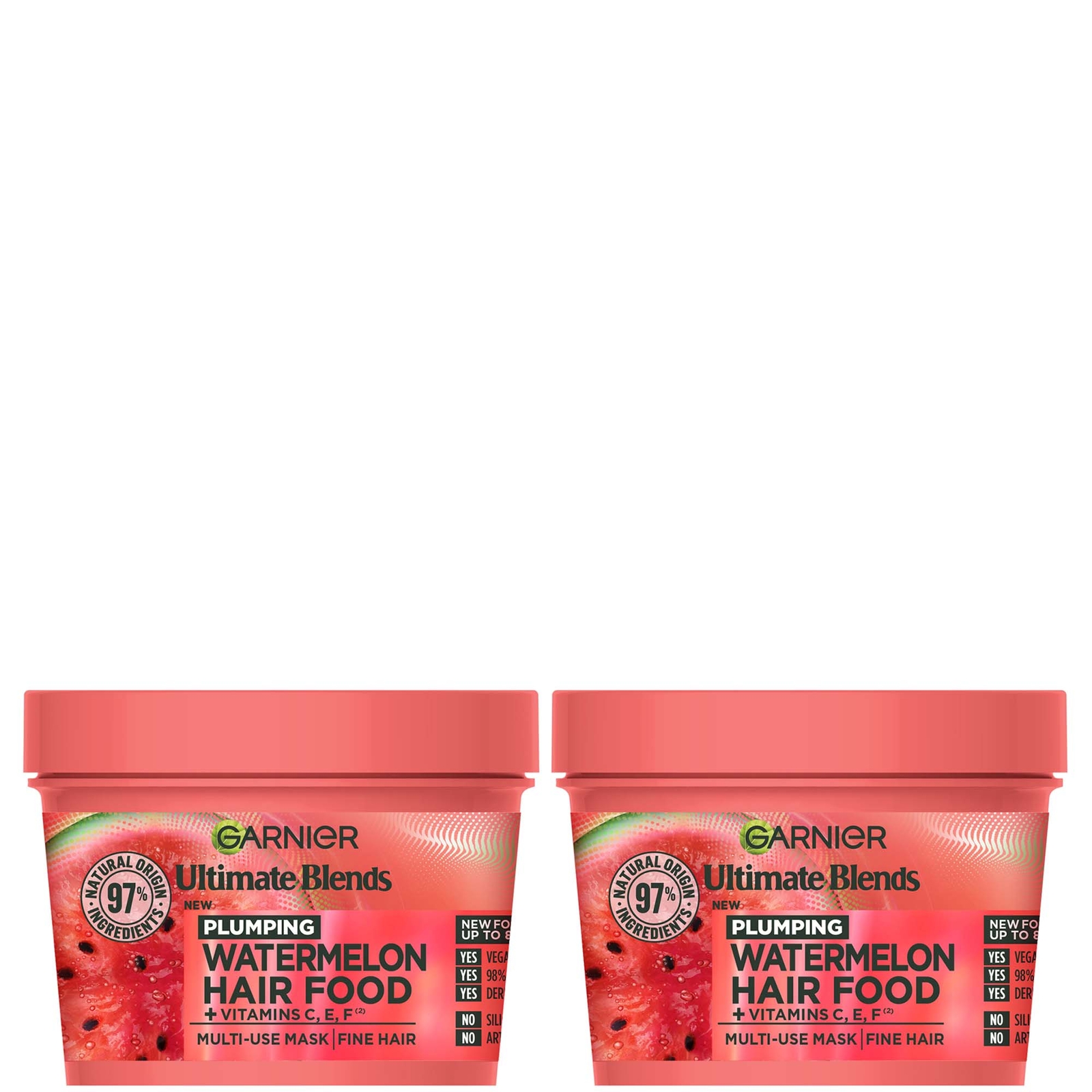 Фото - Маска для обличчя Garnier Ultimate Blends Watermelon 3-in-1 Plumping Hair Mask Duo C6508603 