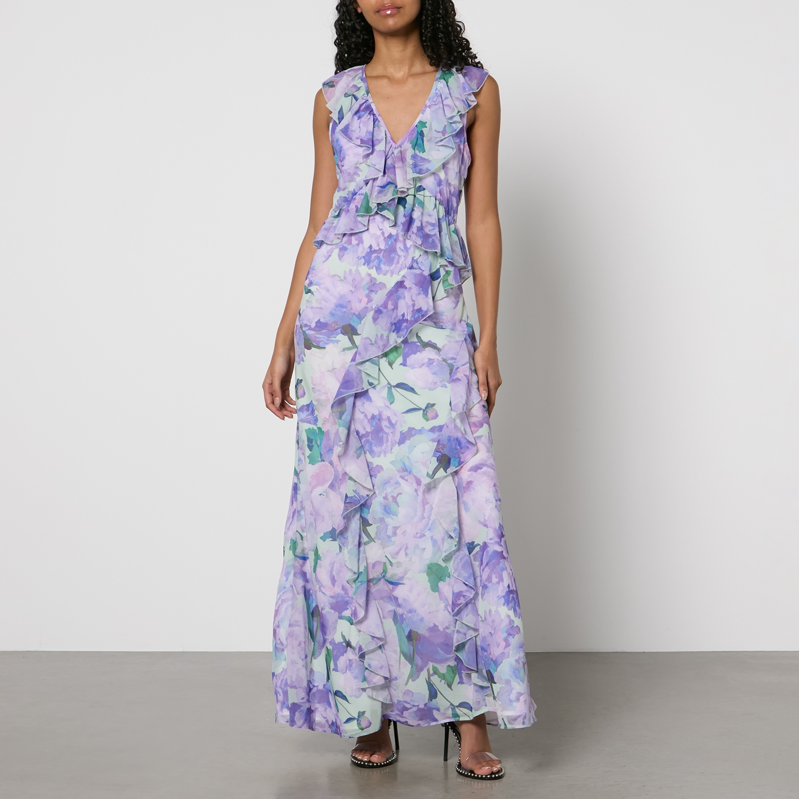 Hope & Ivy Breslin Floral-Print Chiffon Frill Maxi Dress