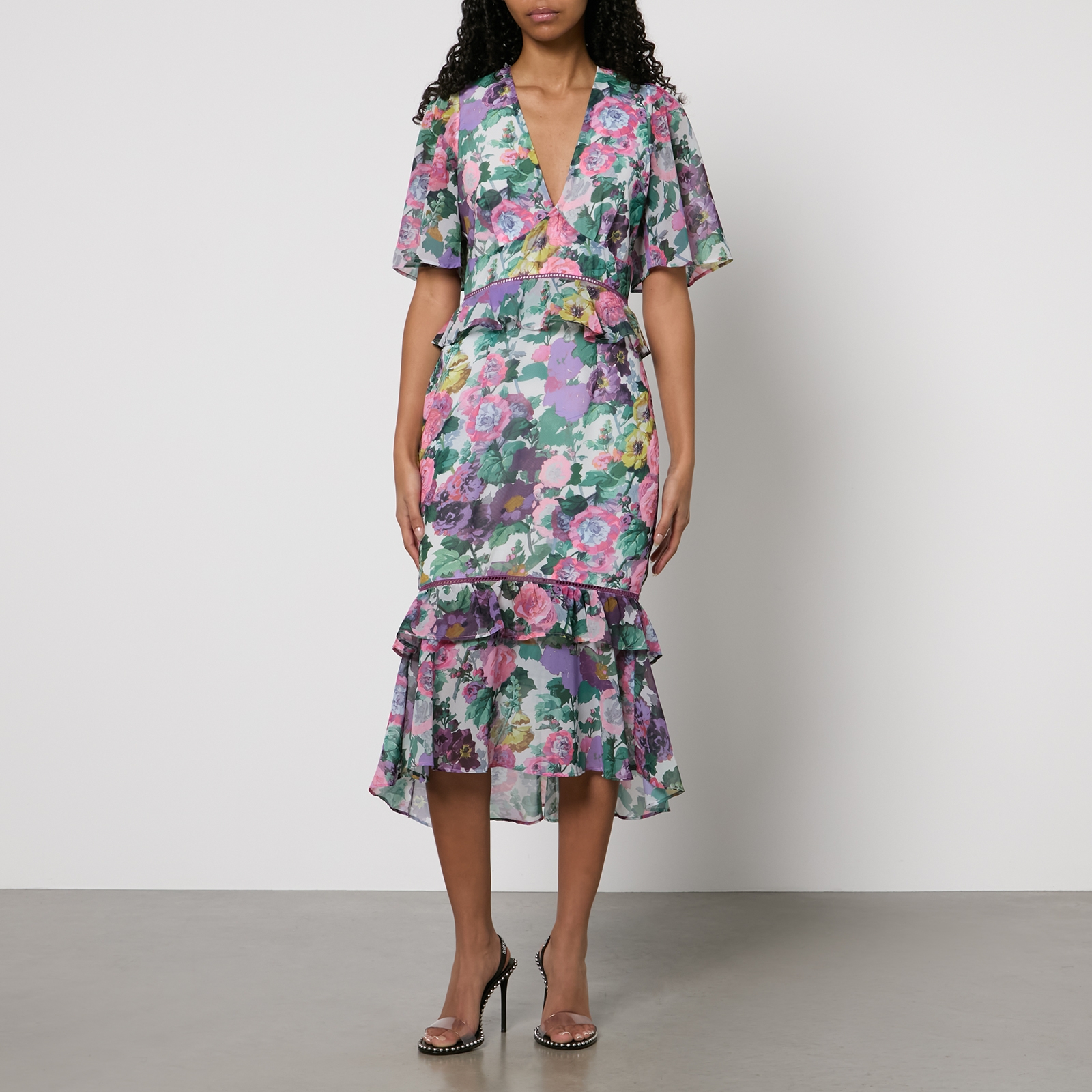 Hope & Ivy Hattie Frill Floral-Print Chiffon Midi Dress