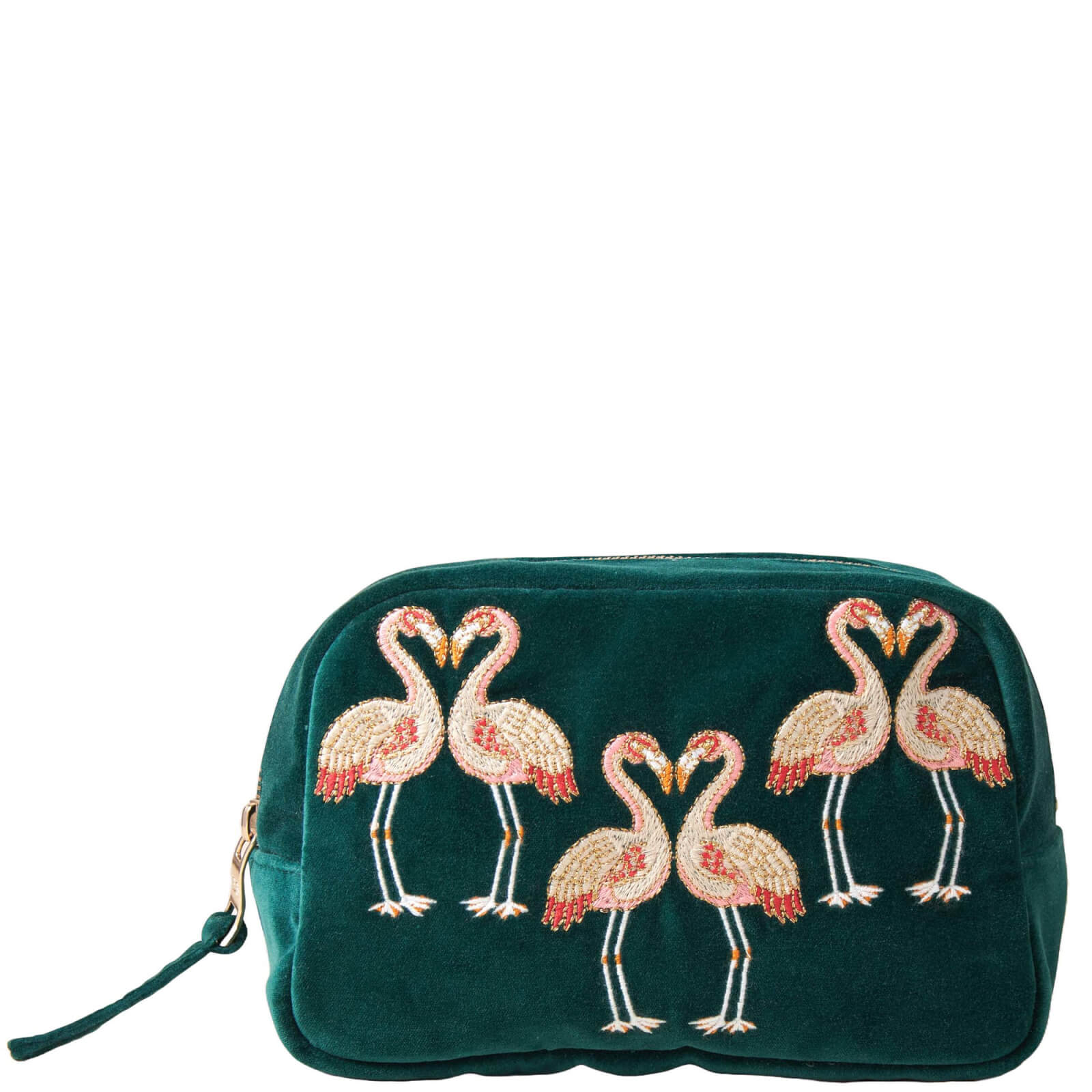 Image of Elizabeth Scarlett Flamingo Emerald Velvet Cosmetics Bag