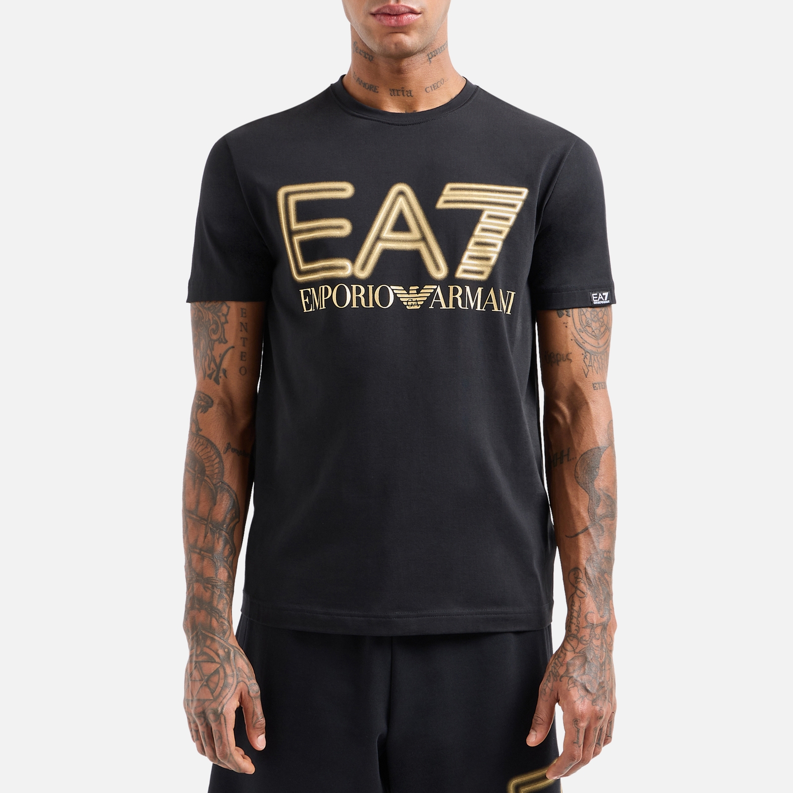 EA7 Gold Logo Cotton-Blend T-Shirt