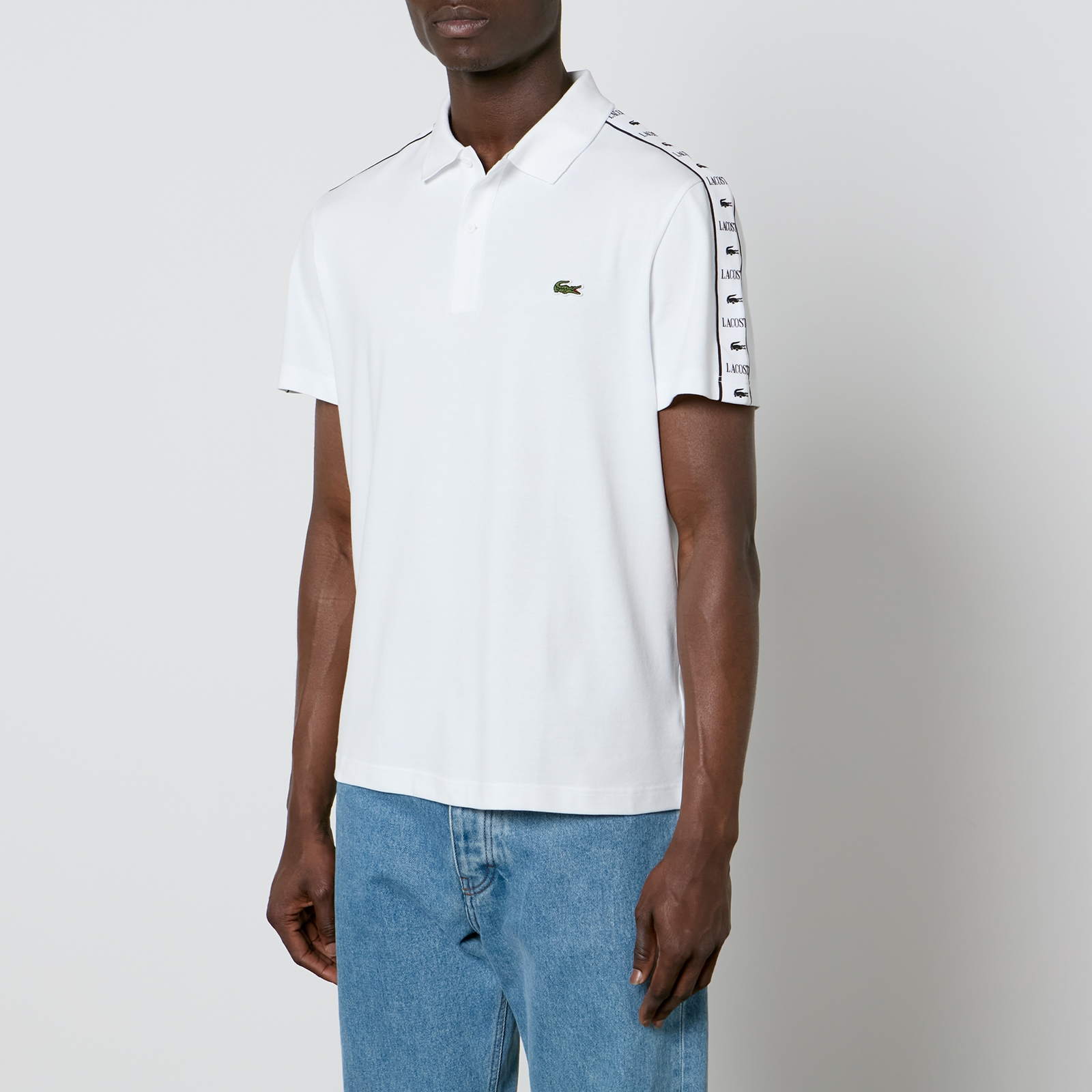 Lacoste Tape Shoulder Stretch-Cotton Pique Polo Shirt