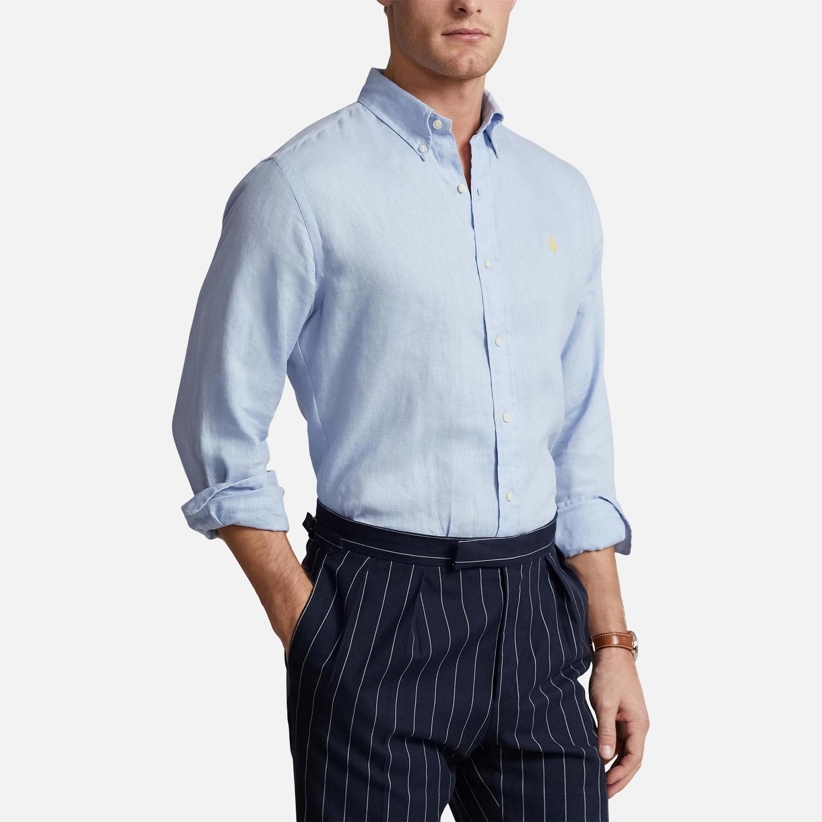 Polo Ralph Lauren Custom-Fit-Hemd aus Leinen - Blue Hyacinth - S