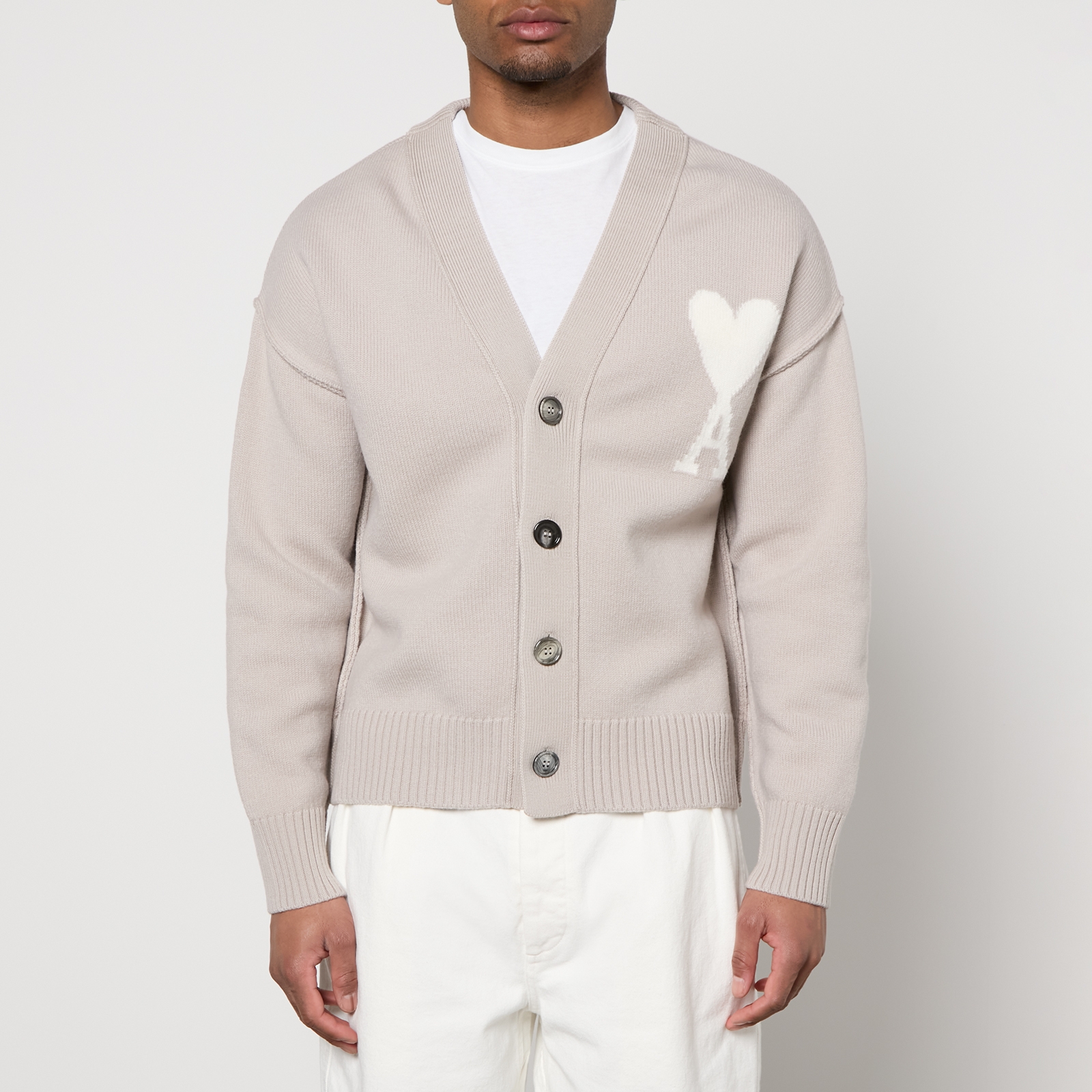 AMI Off White de Coeur Wool Cardigan - M