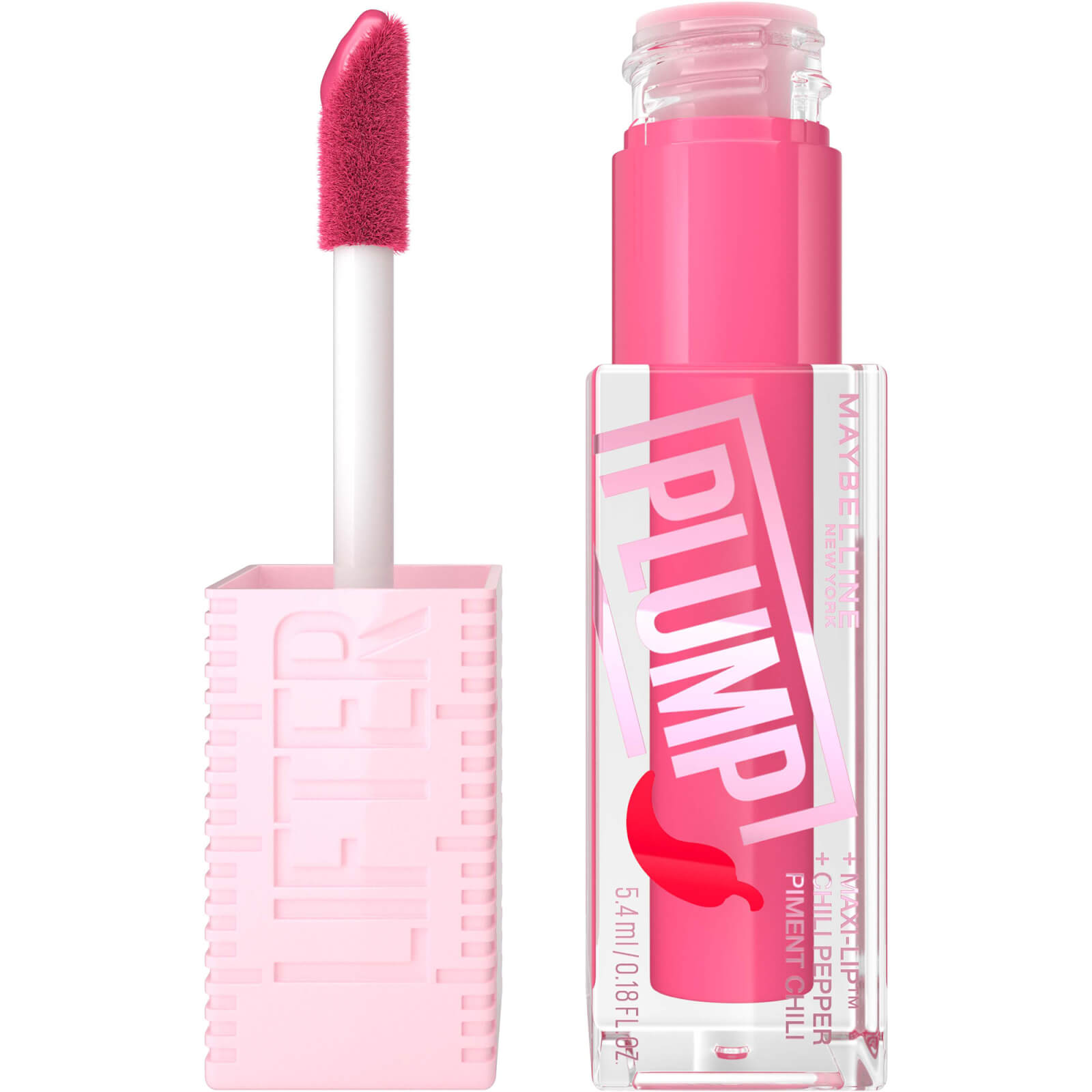 Image of Maybelline Lifter Gloss Plumping Lip Gloss Lasting Hydration Formula With Hyaluronic Acid and Chilli Pepper (Various Shades) - Pink Sting