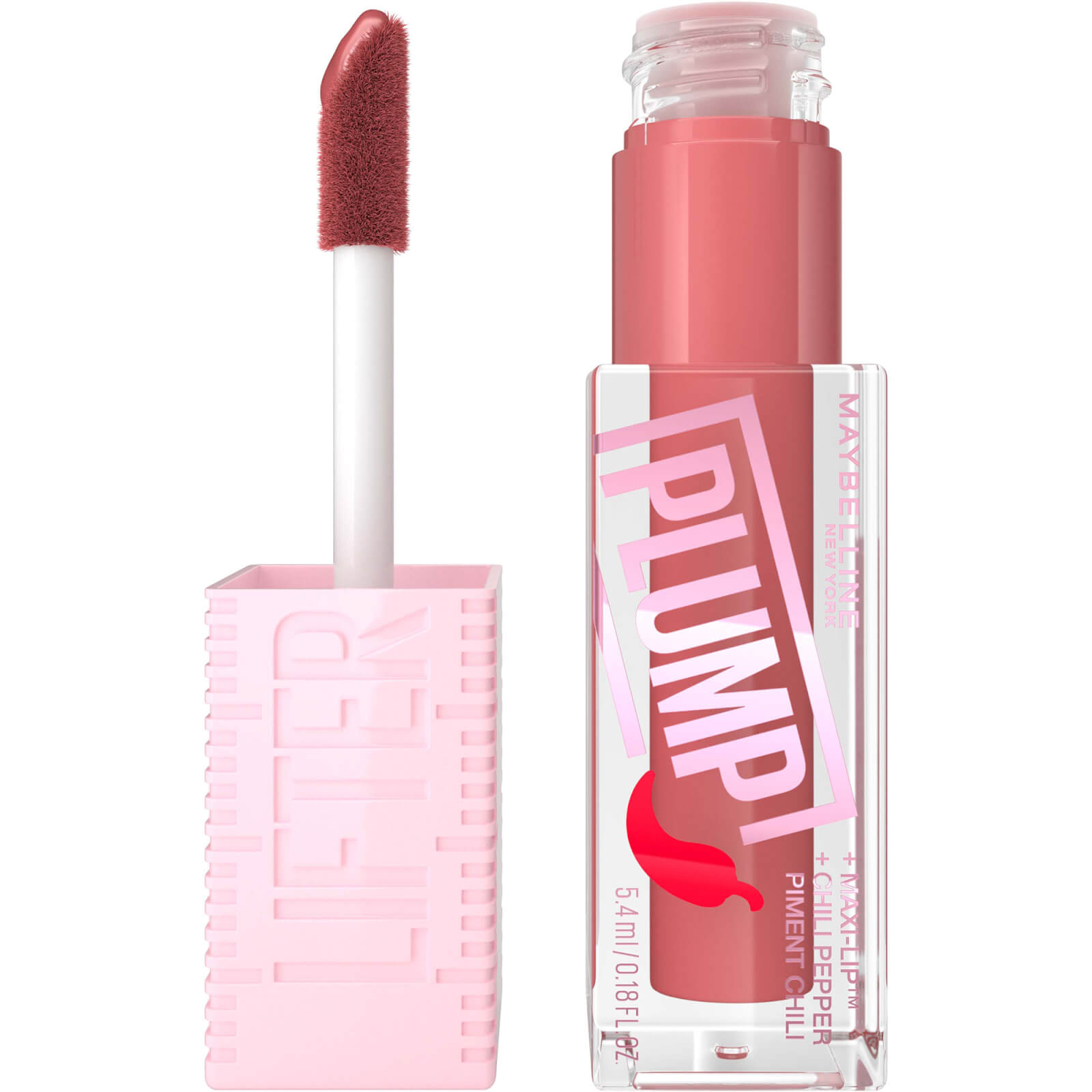 maybelline lifter gloss plumping lip gloss lasting hydration formula with hyaluronic acid and chilli pepper (various shades) - peach fever