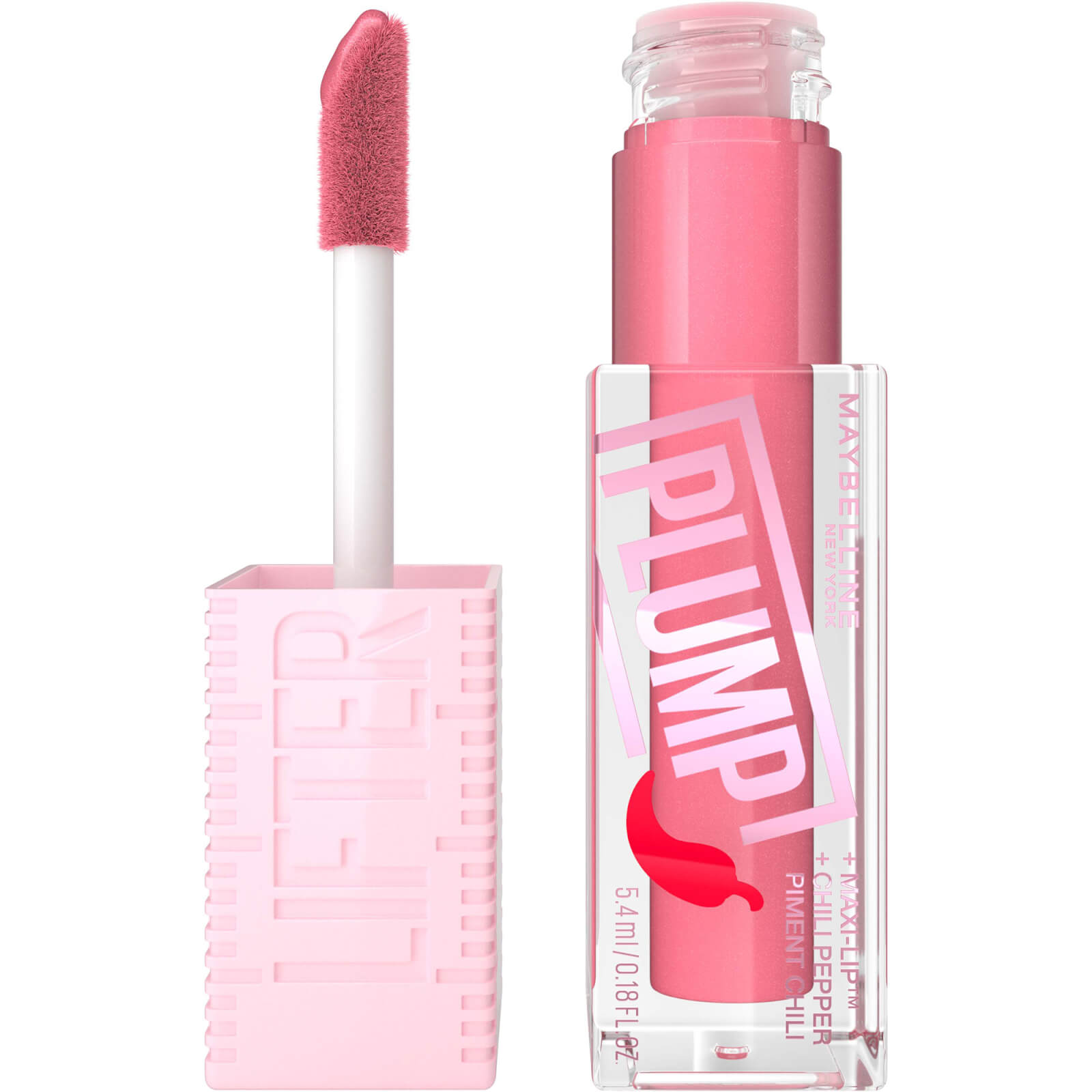 maybelline lifter gloss plumping lip gloss lasting hydration formula with hyaluronic acid and chilli pepper (various shades) - blush blaze