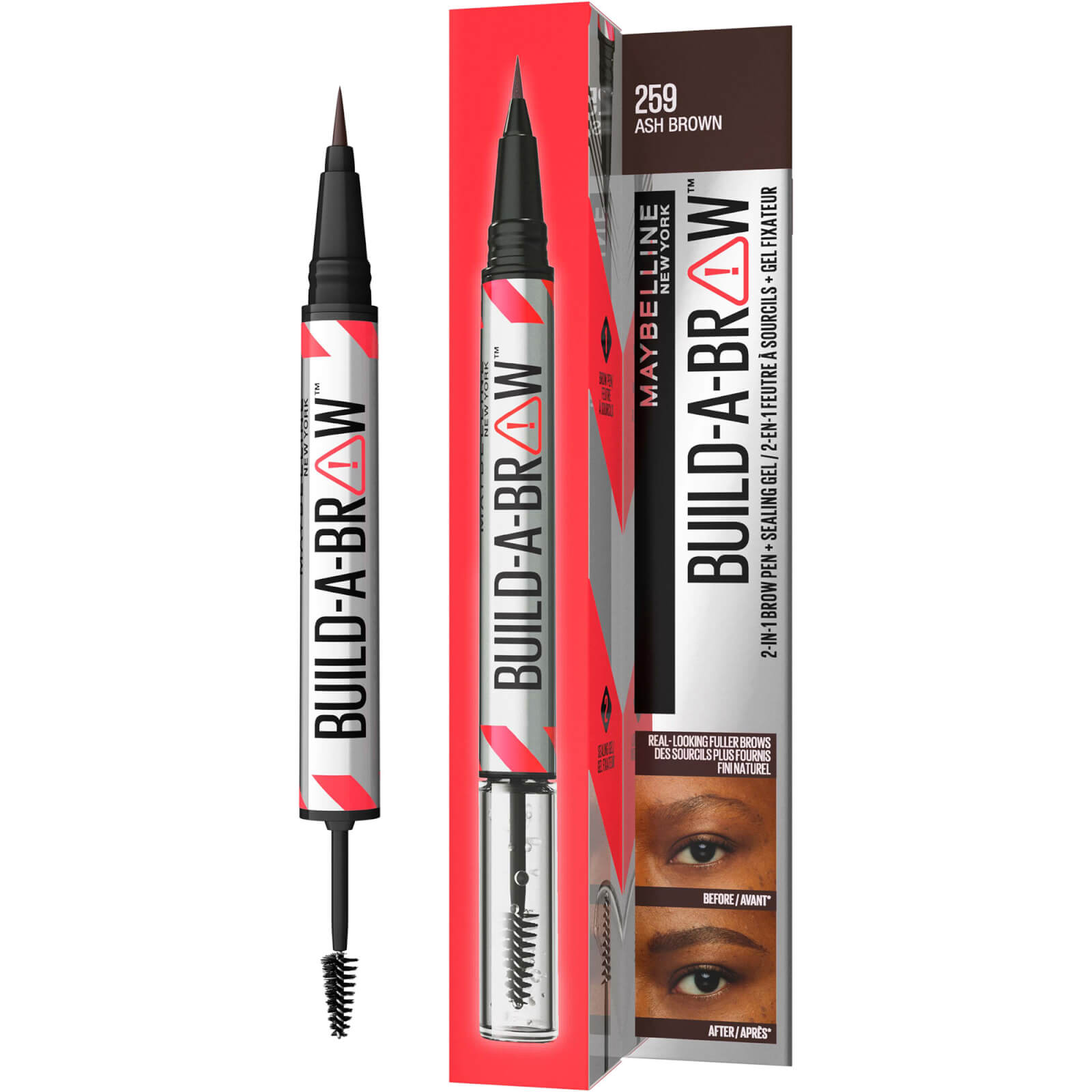 Image of Maybelline Build-A-Brow 2 Easy Steps Eye Brow Pencil and Gel (Various Shades) - Ash Brown