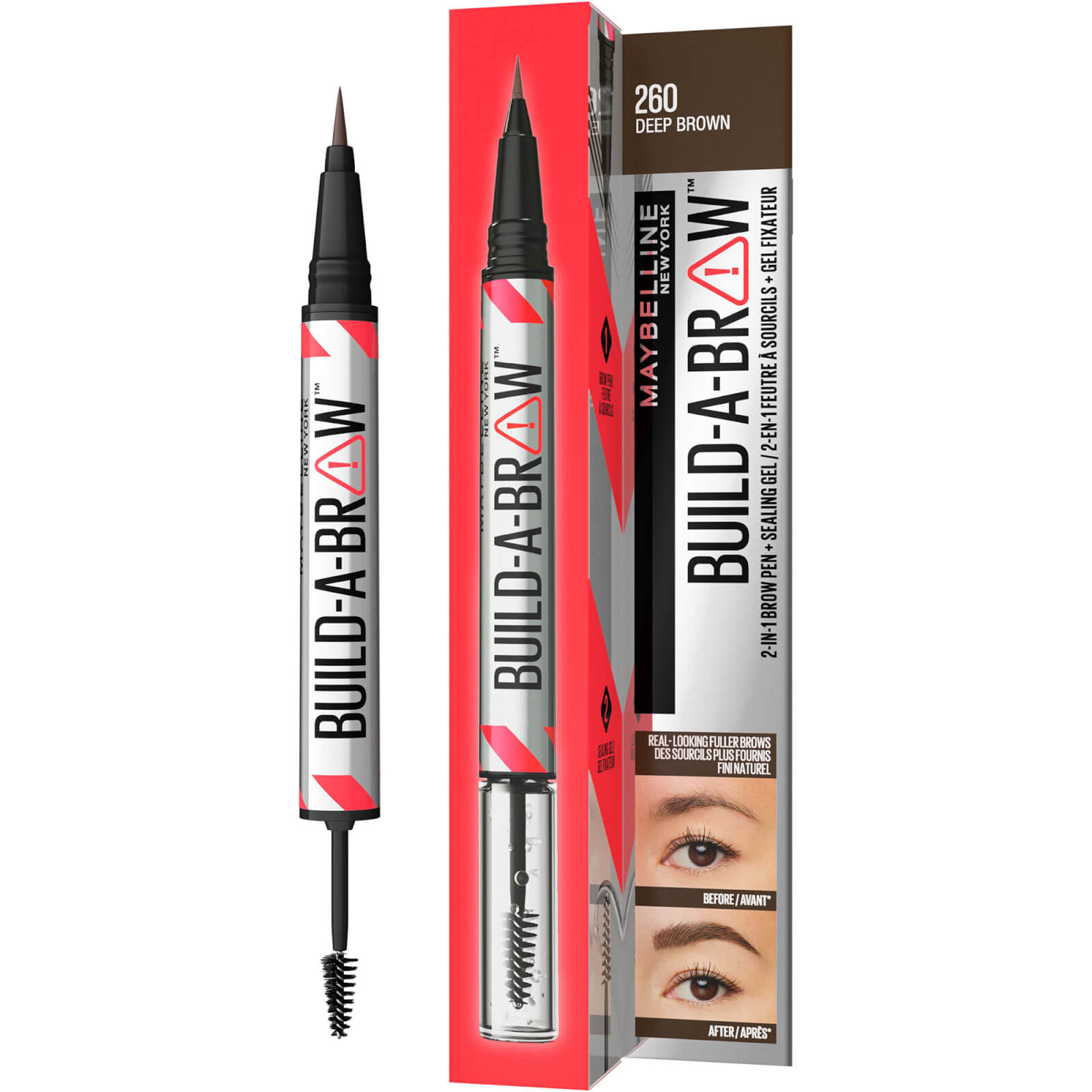 Image of Maybelline Build-A-Brow 2 Easy Steps Eye Brow Pencil and Gel (Various Shades) - Deep Brown