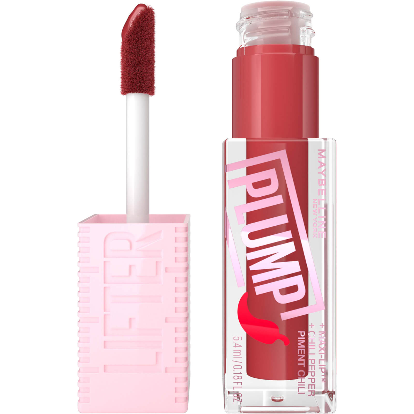 Image of Maybelline Lifter Gloss Plumping Lip Gloss Lasting Hydration Formula With Hyaluronic Acid and Chilli Pepper (Various Shades) - Hot Chilli