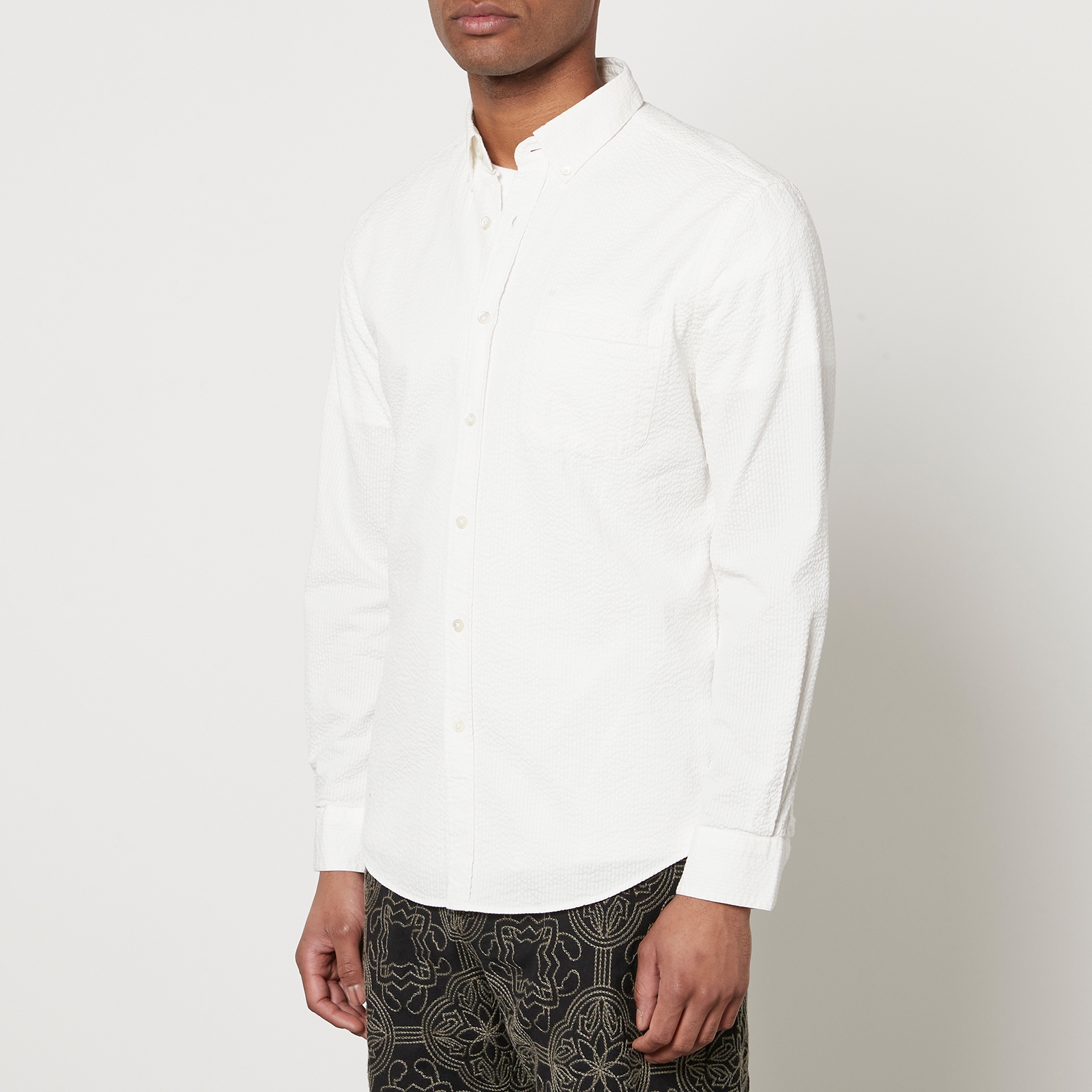 portuguese flannel atlantico stripe cotton-seersucker shirt - xxl