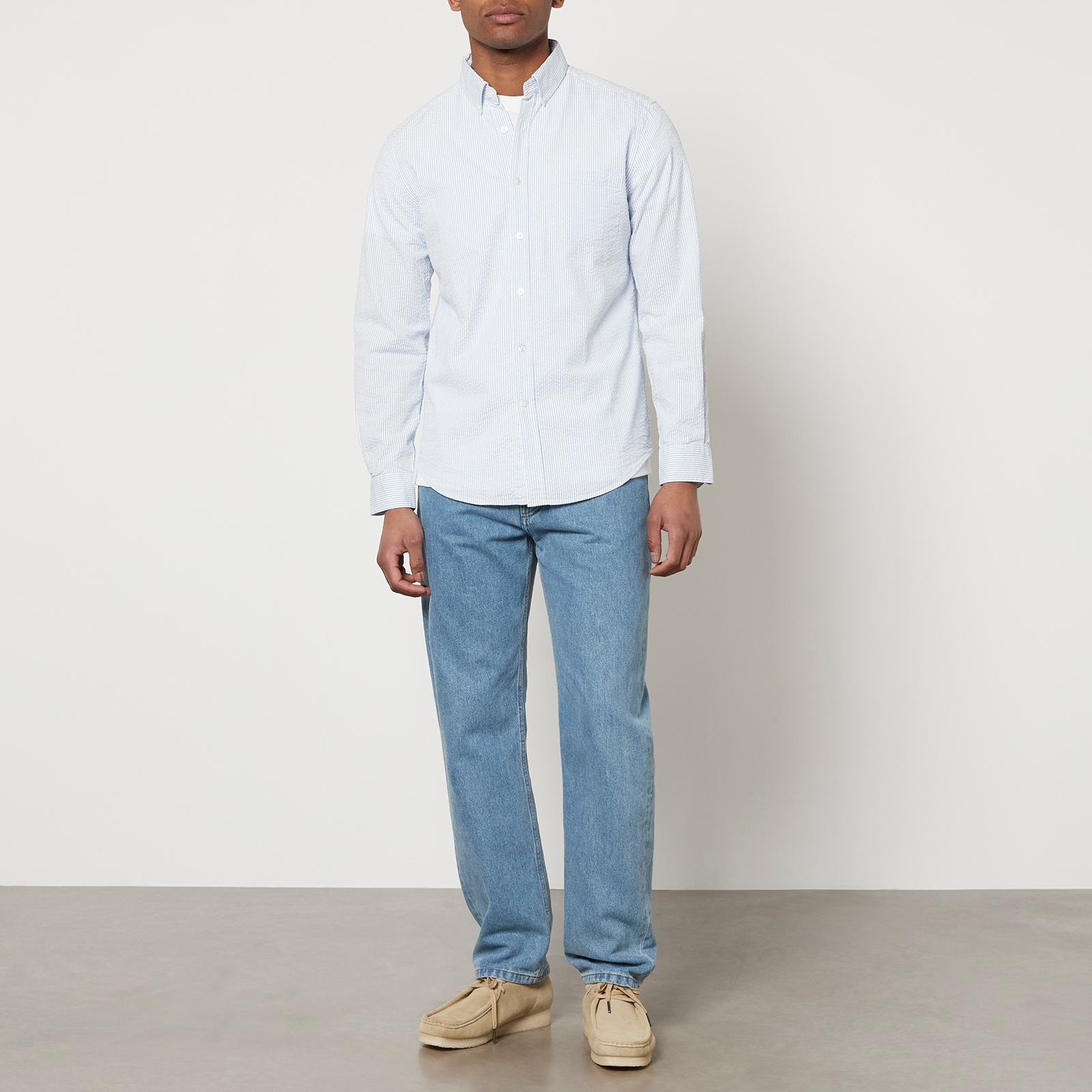 portuguese flannel atlantico stripe cotton-seersucker shirt - s