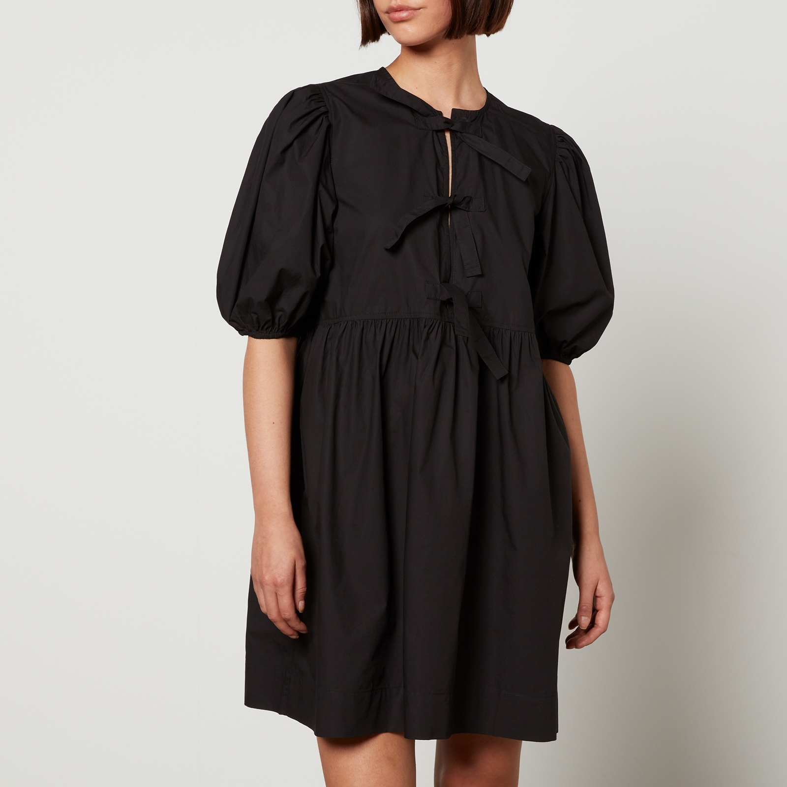 Ganni Tie String Cotton-Poplin Mini Dress - EU 38/UK 10
