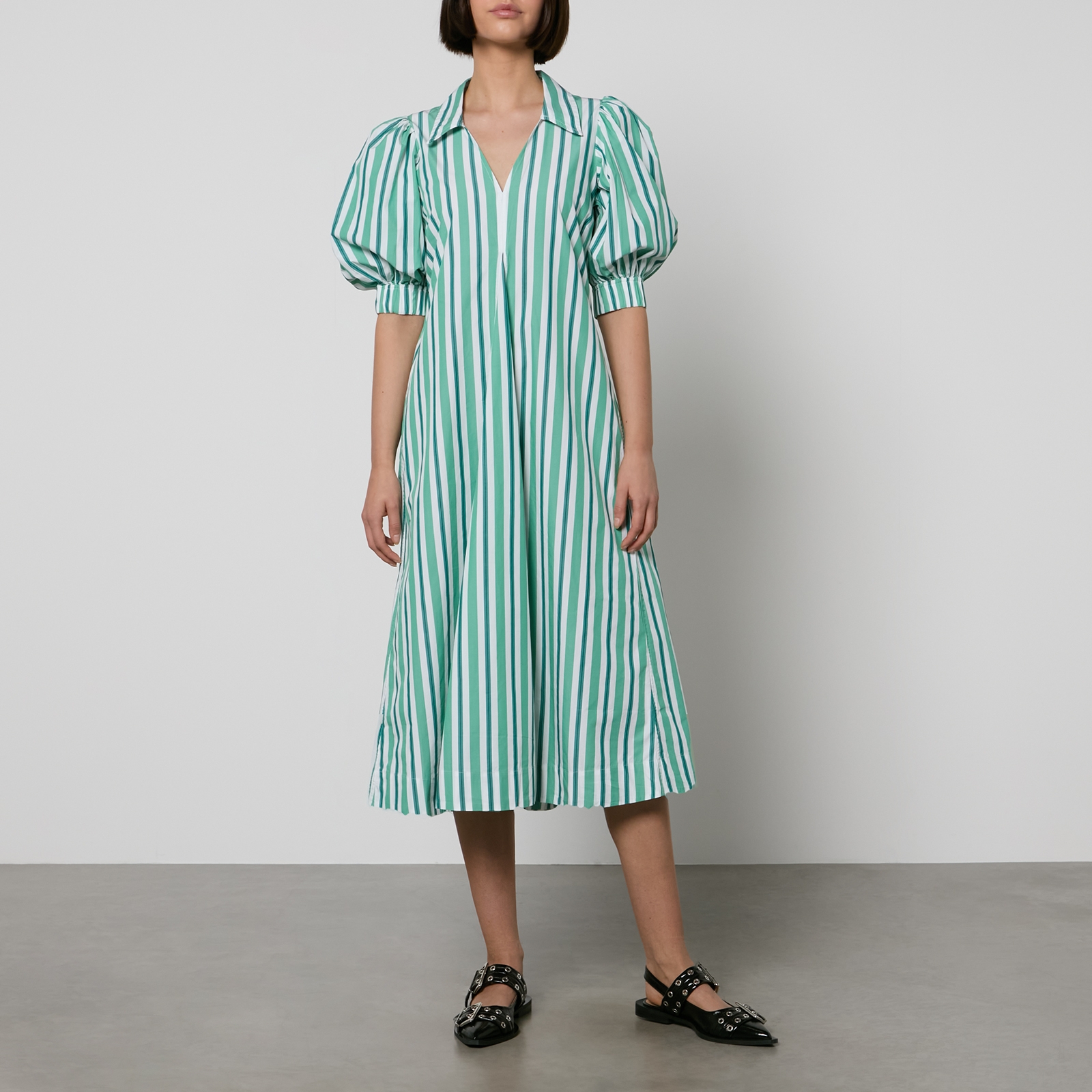 ganni striped organic cotton maxi dress - eu 42/uk 14