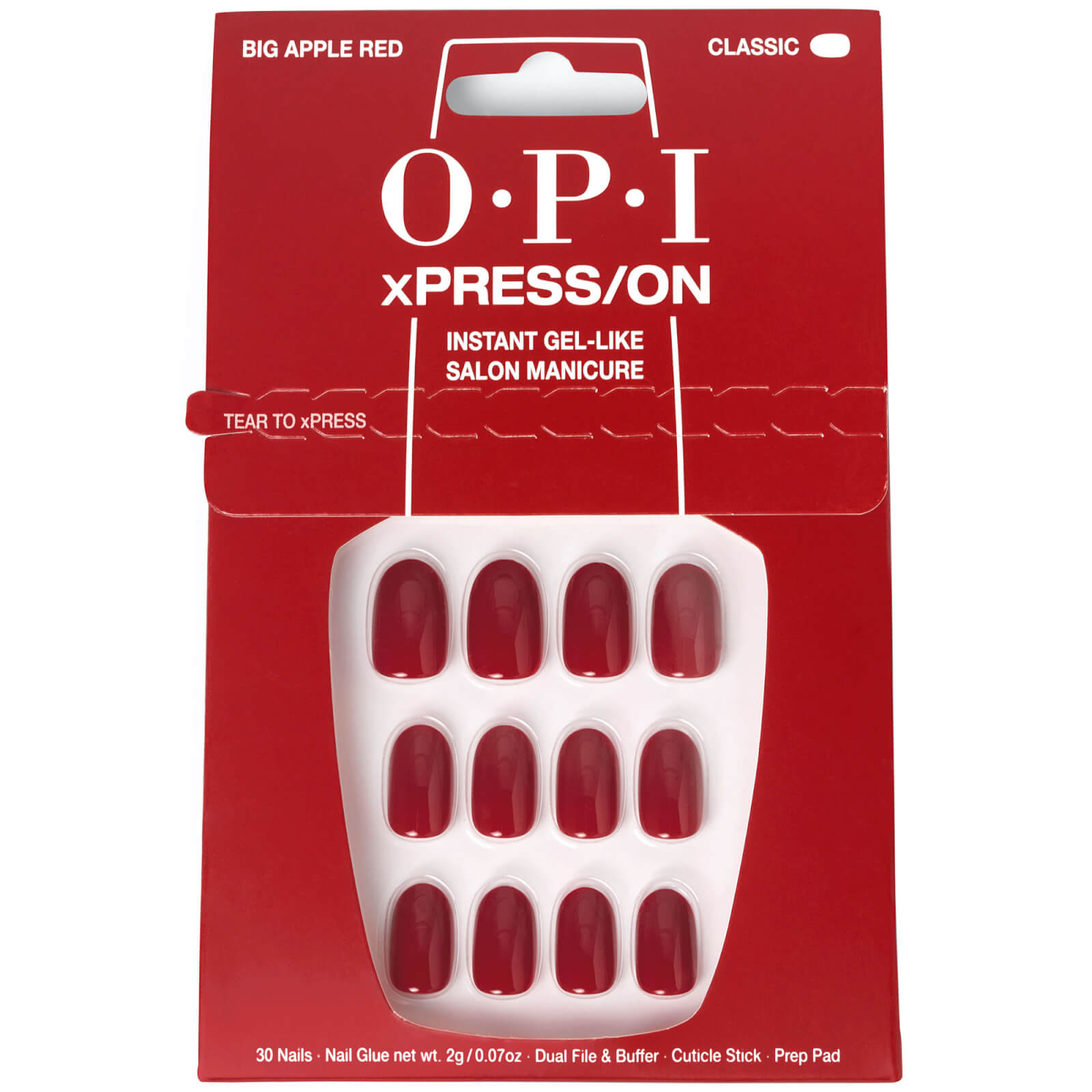 Opi Xpress/on - Big Apple Red Press On Nails Gel-like Salon Manicure In White