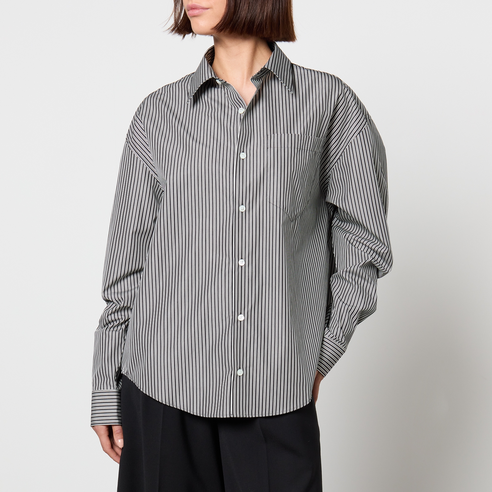 AMI Boxy Fit Striped Cotton-Poplin Shirt - XXS
