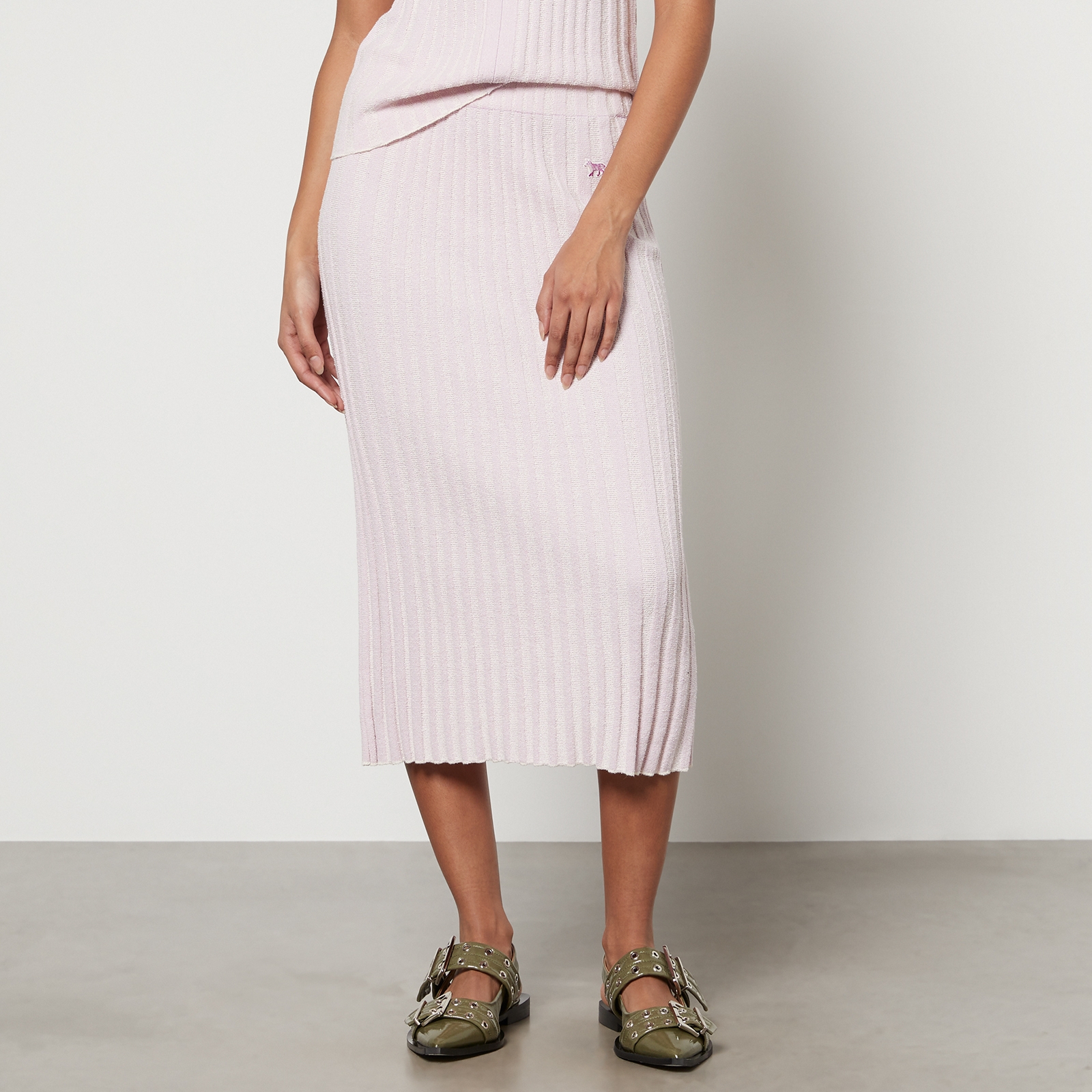 Maison Kitsuné Baby Fox Patch Cotton Blend Ribbed Midi Skirt - XS